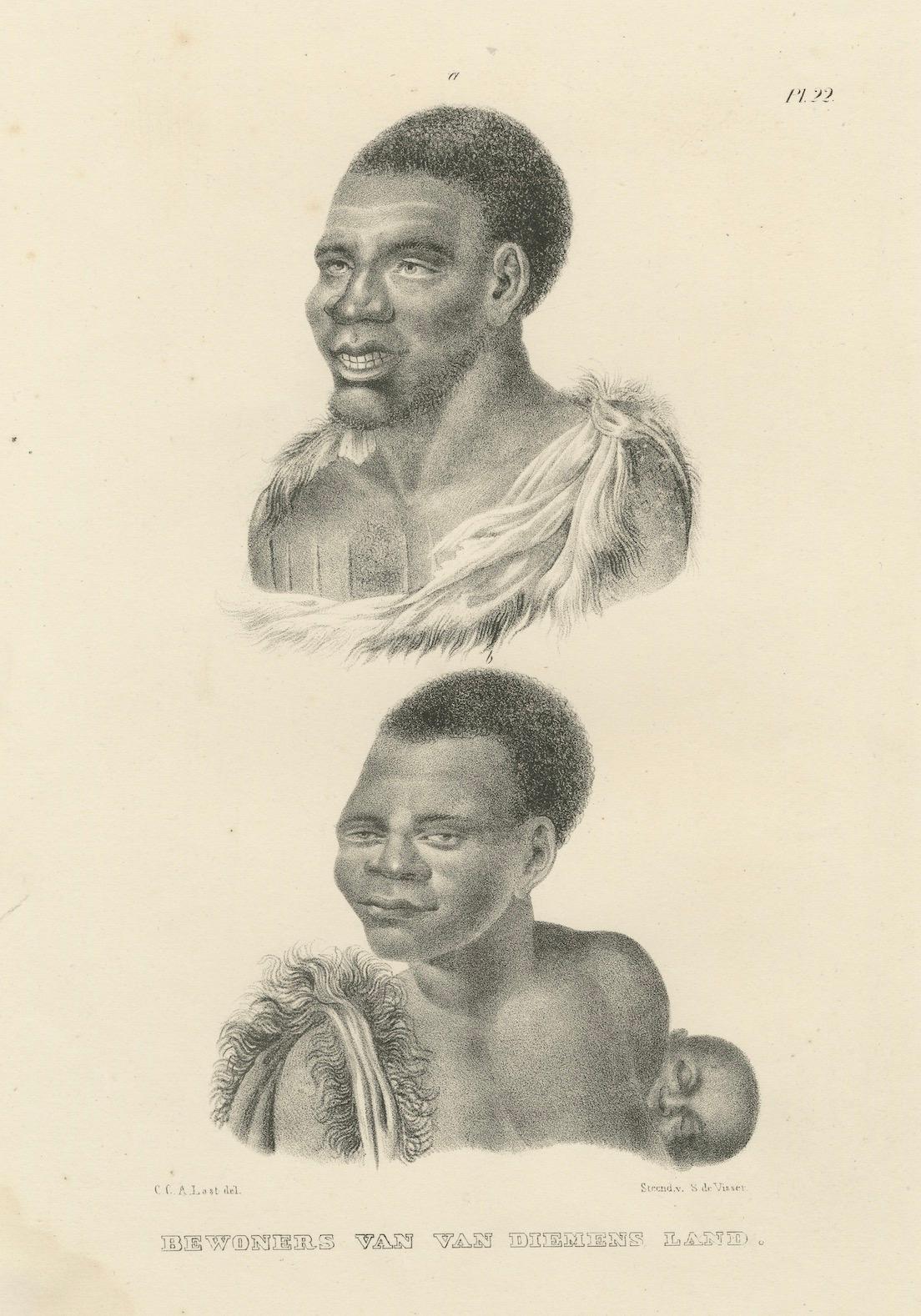 Antique lithographs of Inhabitants of Van Diemen’s Land (Tasmania), 1827 In Good Condition For Sale In Langweer, NL