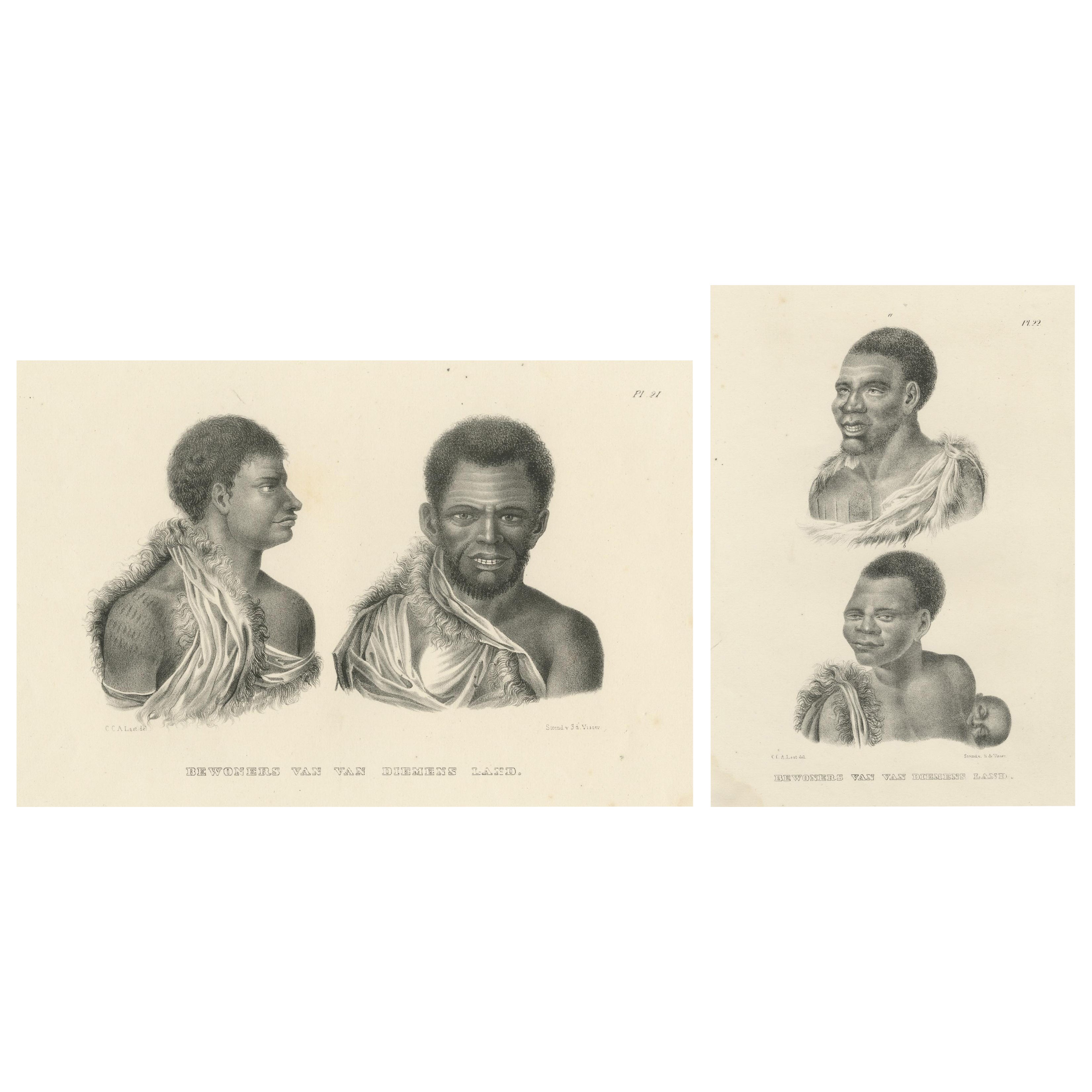 Lithographies anciennes de Inhabitants of Van Diemen's Land (Tasmanie), 1827