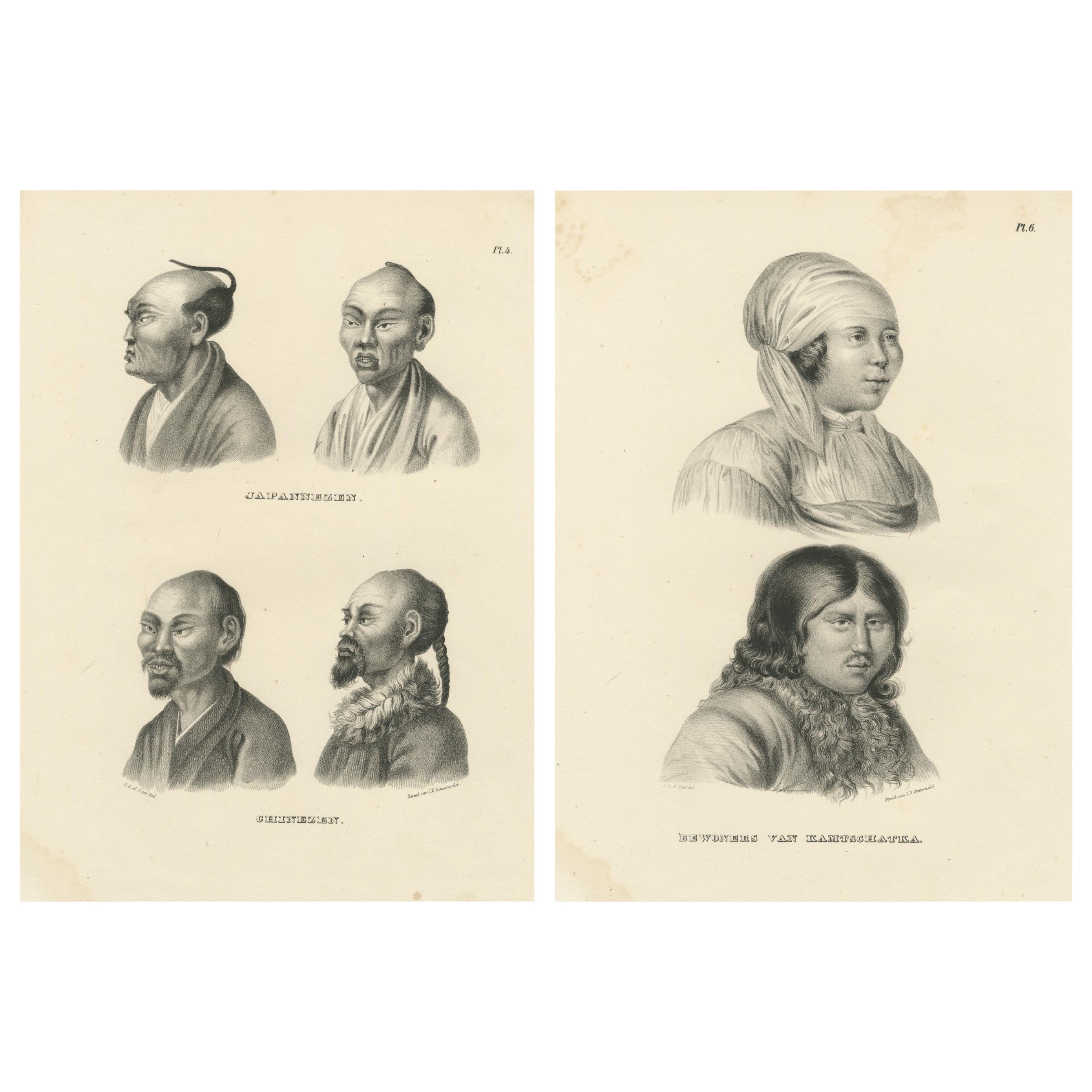 Lithographies anciennes des peuples japonais, chinois et du Kamtchatkan, Brodtmann 1827