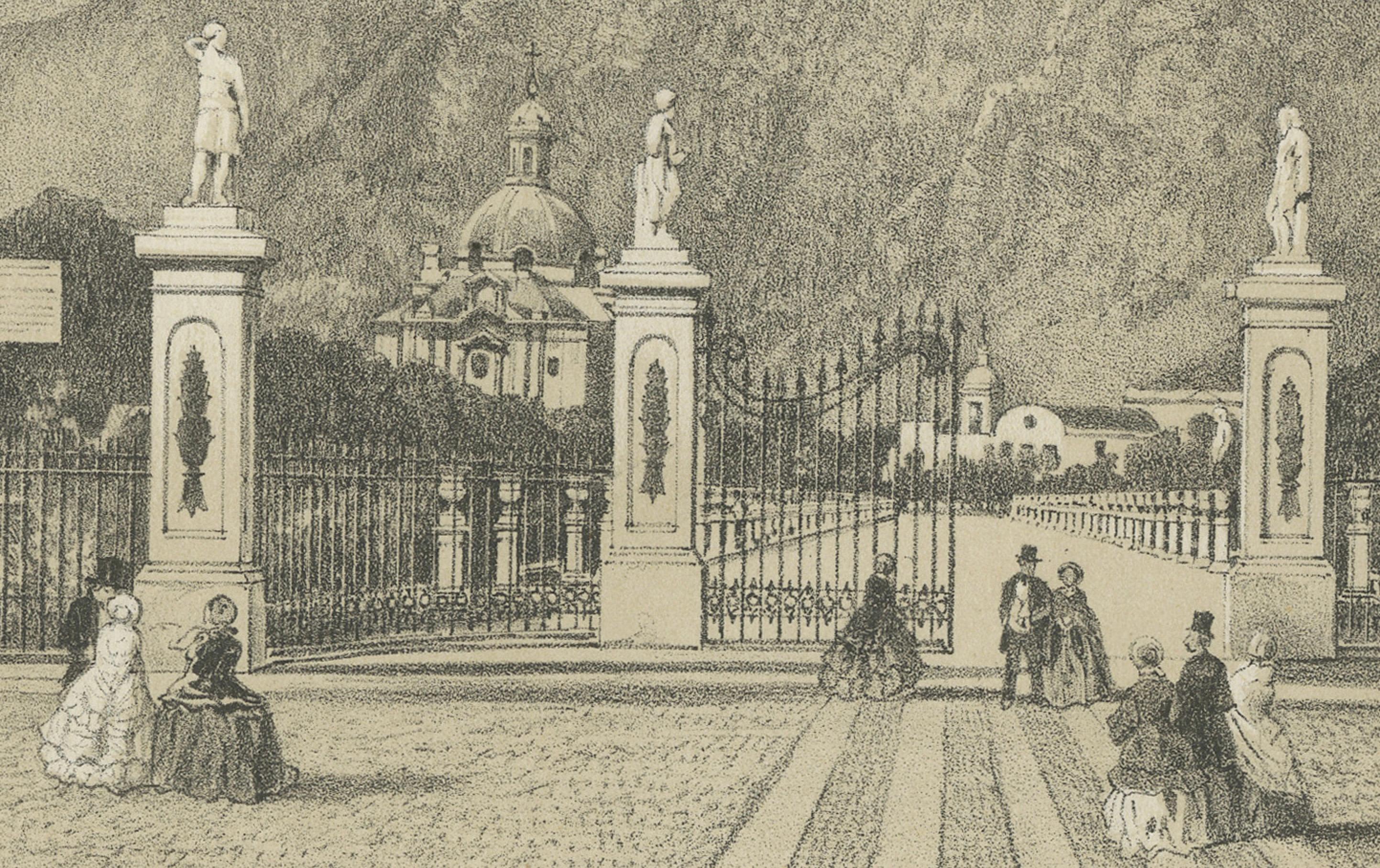 French Antique Lithographs of Lima Peru 1865 – Paseo de los Descalzos & Mercaderes For Sale
