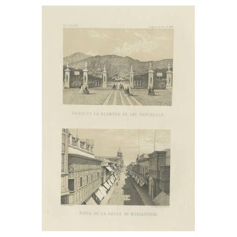 Antique Lithographs of Lima Peru 1865 – Paseo de los Descalzos & Mercaderes