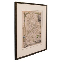 Carte lithographie ancienne, Bedfordshire, anglaise, gravure encadrée, cartographie