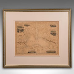 Antique Lithography Map, Black Sea, English, Framed, Cartography, Victorian