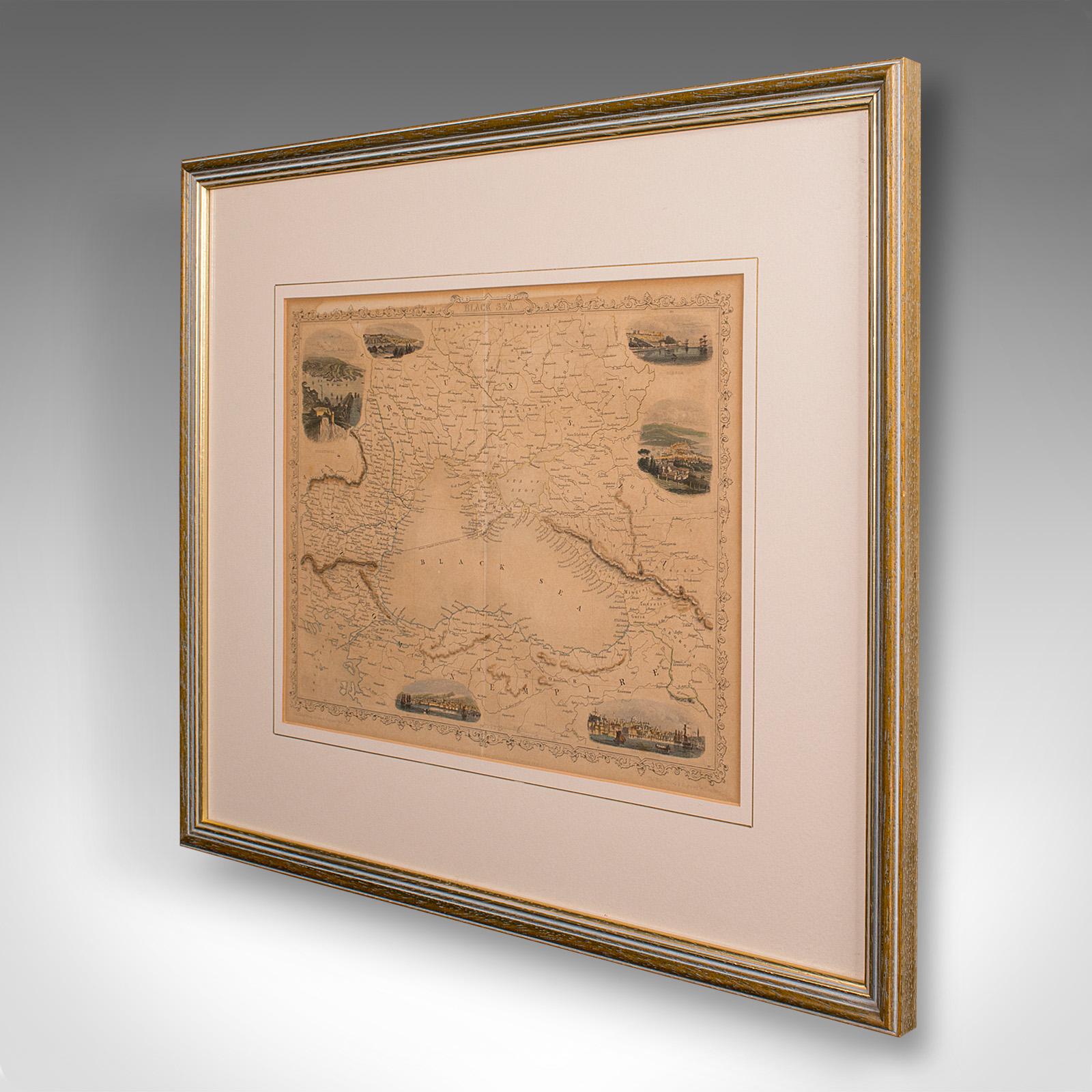 Début de l'époque victorienne Carte lithographie ancienne, mer noire, anglaise, encadrée, cartographie victorienne en vente
