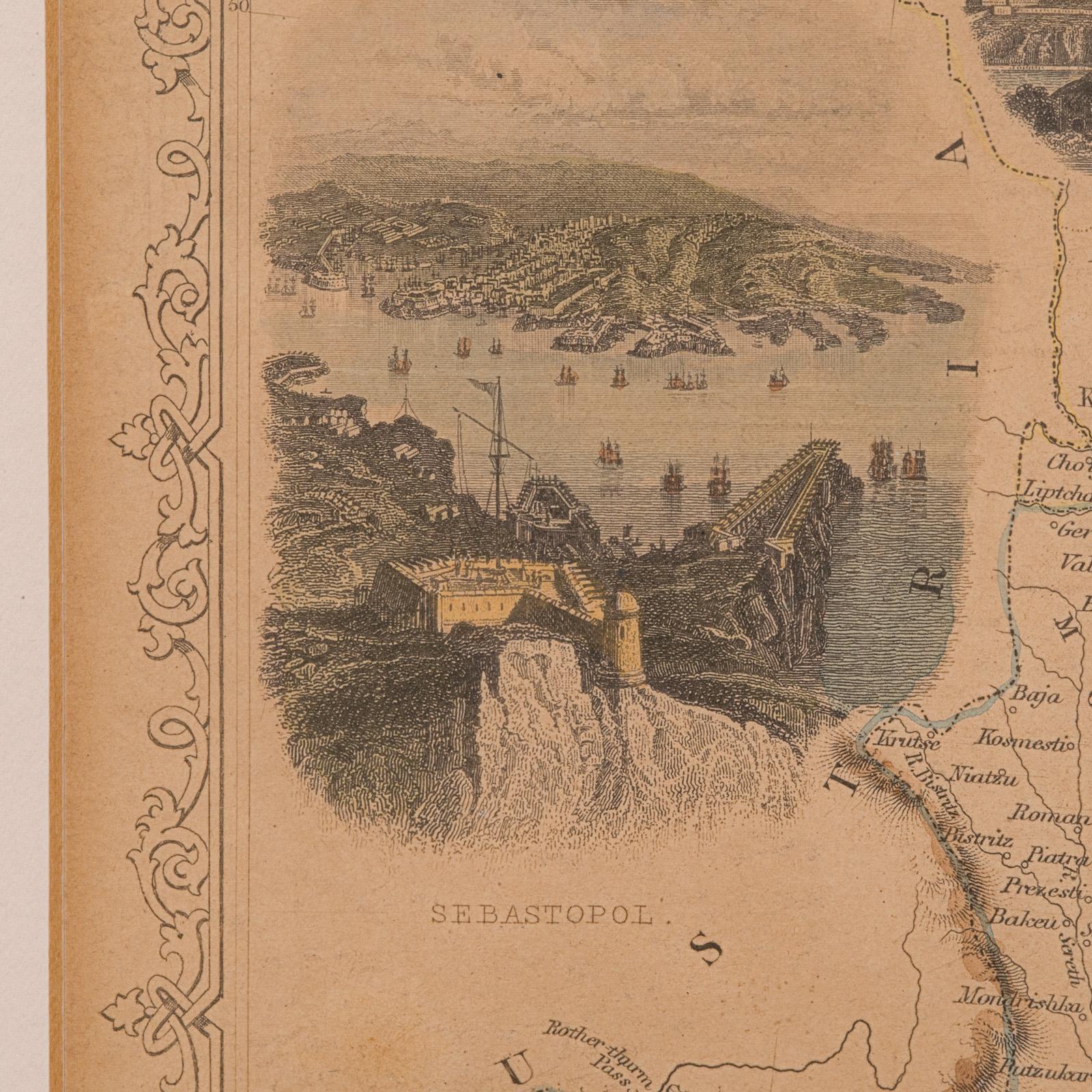XIXe siècle Carte lithographie ancienne, mer noire, anglaise, encadrée, cartographie victorienne en vente