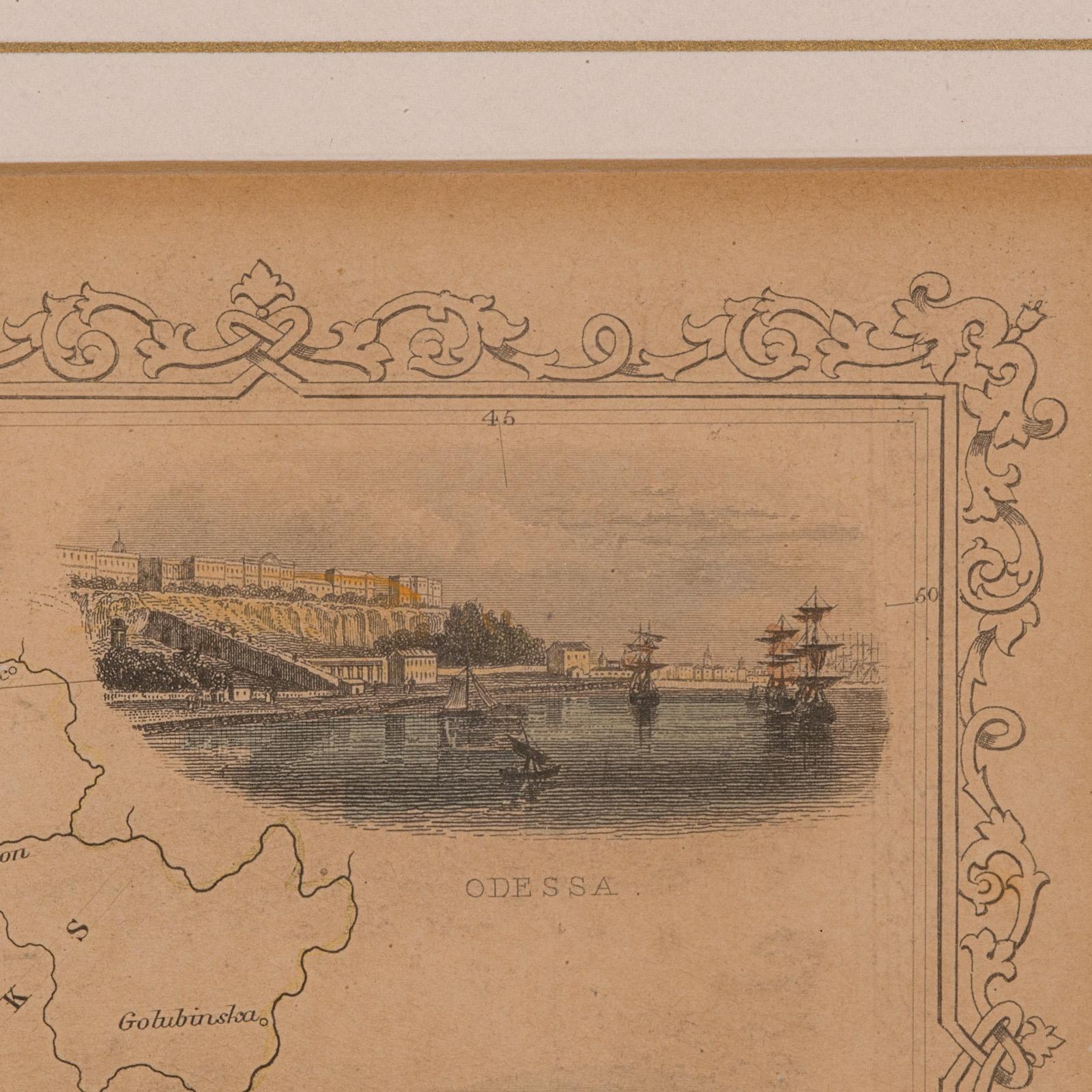 Bois Carte lithographie ancienne, mer noire, anglaise, encadrée, cartographie victorienne en vente