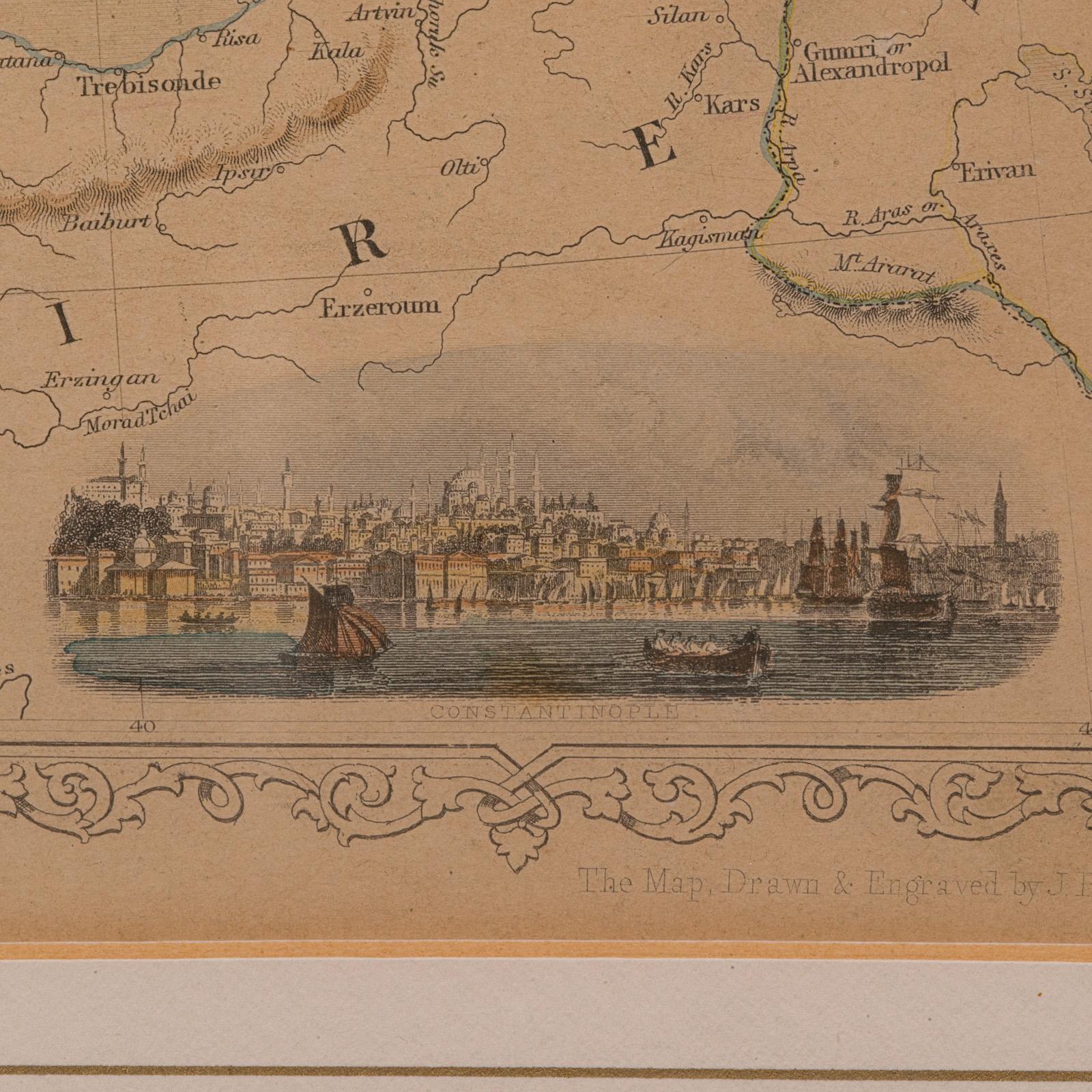 Carte lithographie ancienne, mer noire, anglaise, encadrée, cartographie victorienne en vente 2