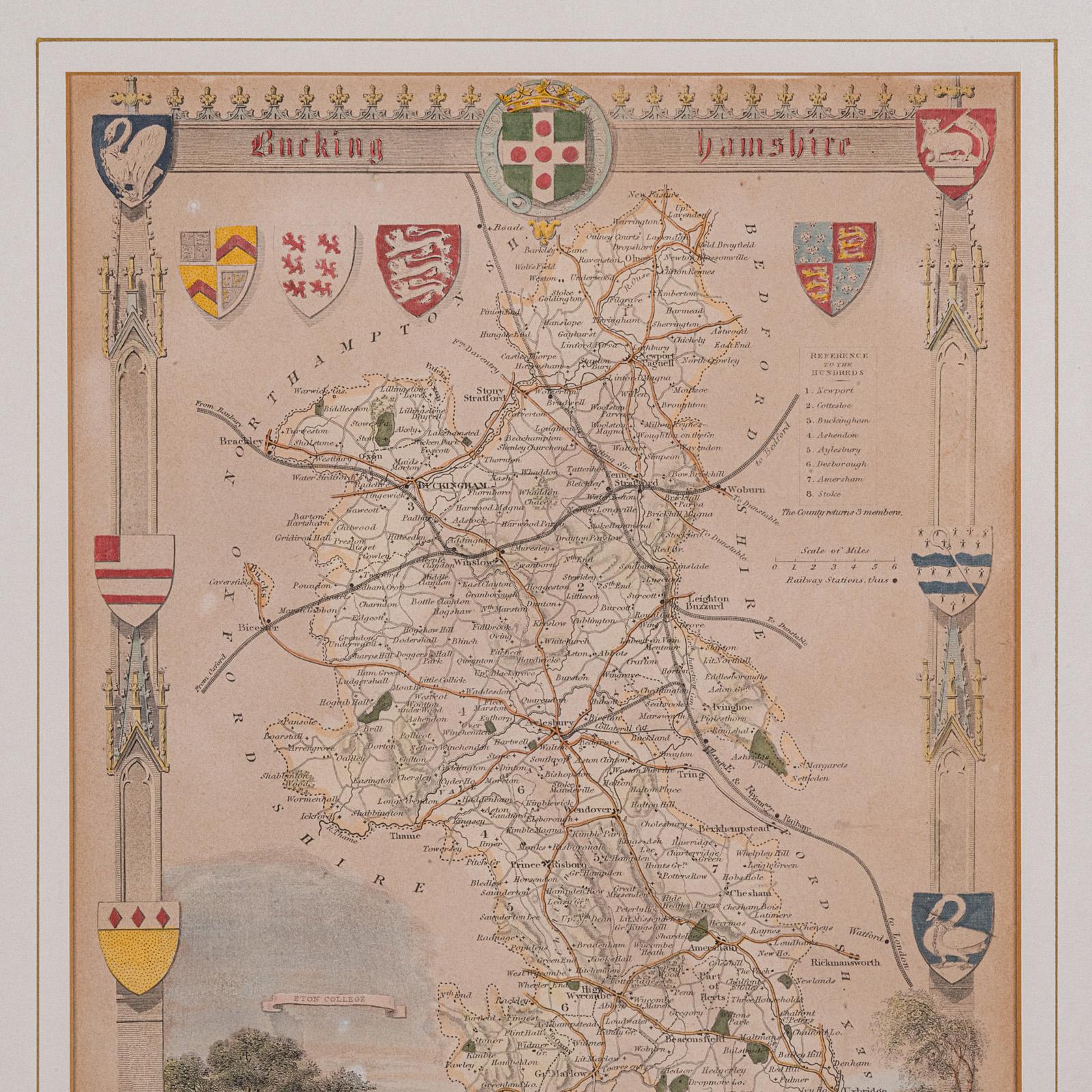 Antike Lithografiekarte aus Buckinghamshire, englisch, gerahmt, viktorianisch (Britisch) im Angebot