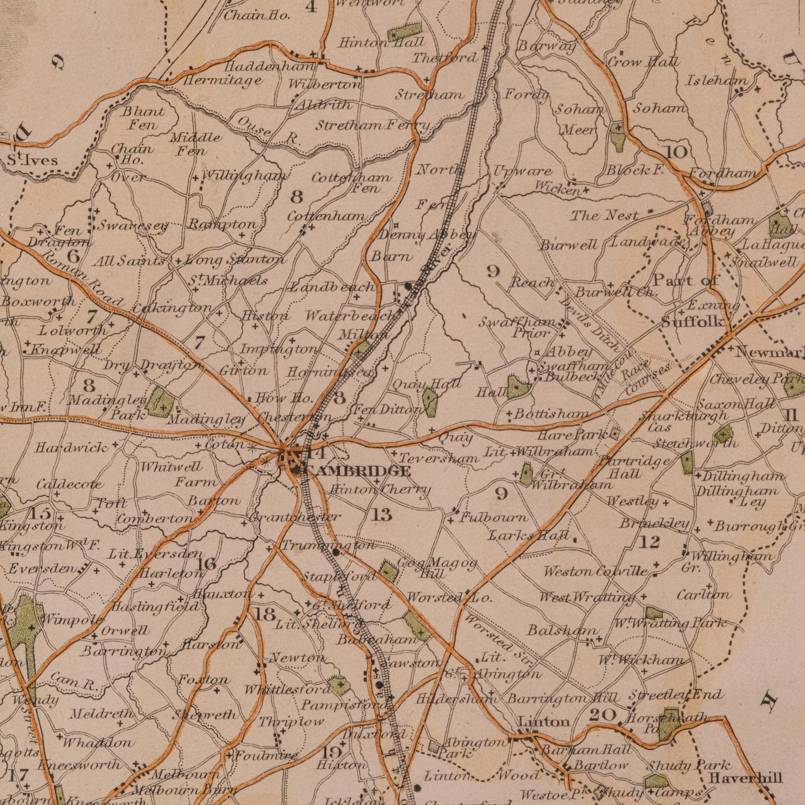 Antique Lithography Map, Cambridgeshire, English, Framed Cartography, Victorian For Sale 5