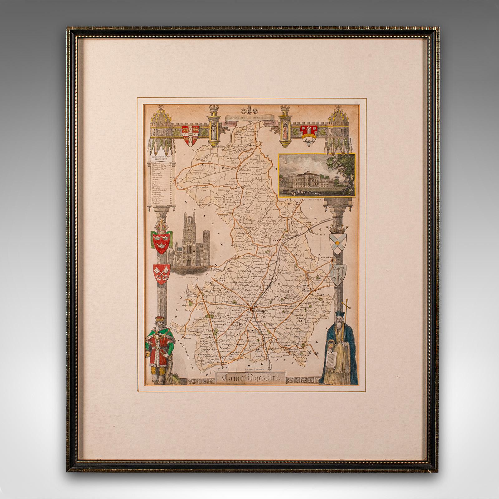
This is an antique lithography map of Cambridgeshire. An English, framed atlas engraving of cartographic interest, dating to the mid 19th century and later.

Superb lithography of Cambridgeshire and its county detail, perfect for display
Displaying