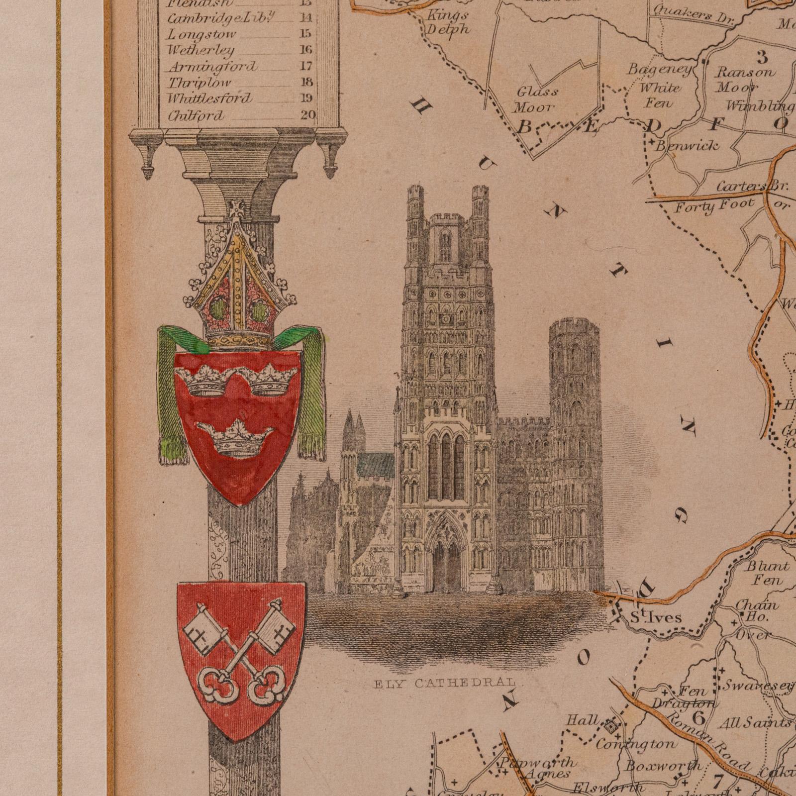Antique Lithography Map, Cambridgeshire, English, Framed Cartography, Victorian For Sale 1