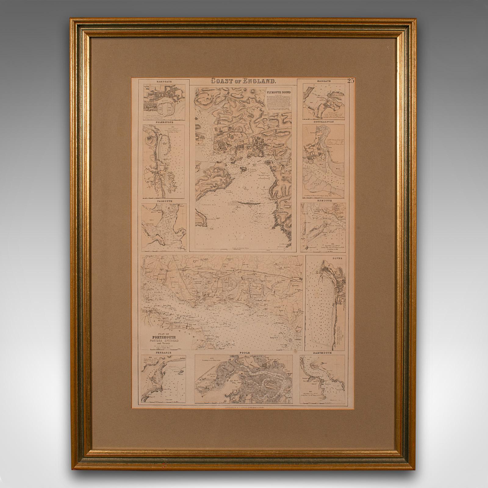 
Si tratta di un'antica mappa litografica dell'Inghilterra costiera. Incisione cittadina scozzese incorniciata di interesse cartografico, risalente al primo periodo vittoriano o successivo.

Superbe carte litografiche dell'Inghilterra costiera,
