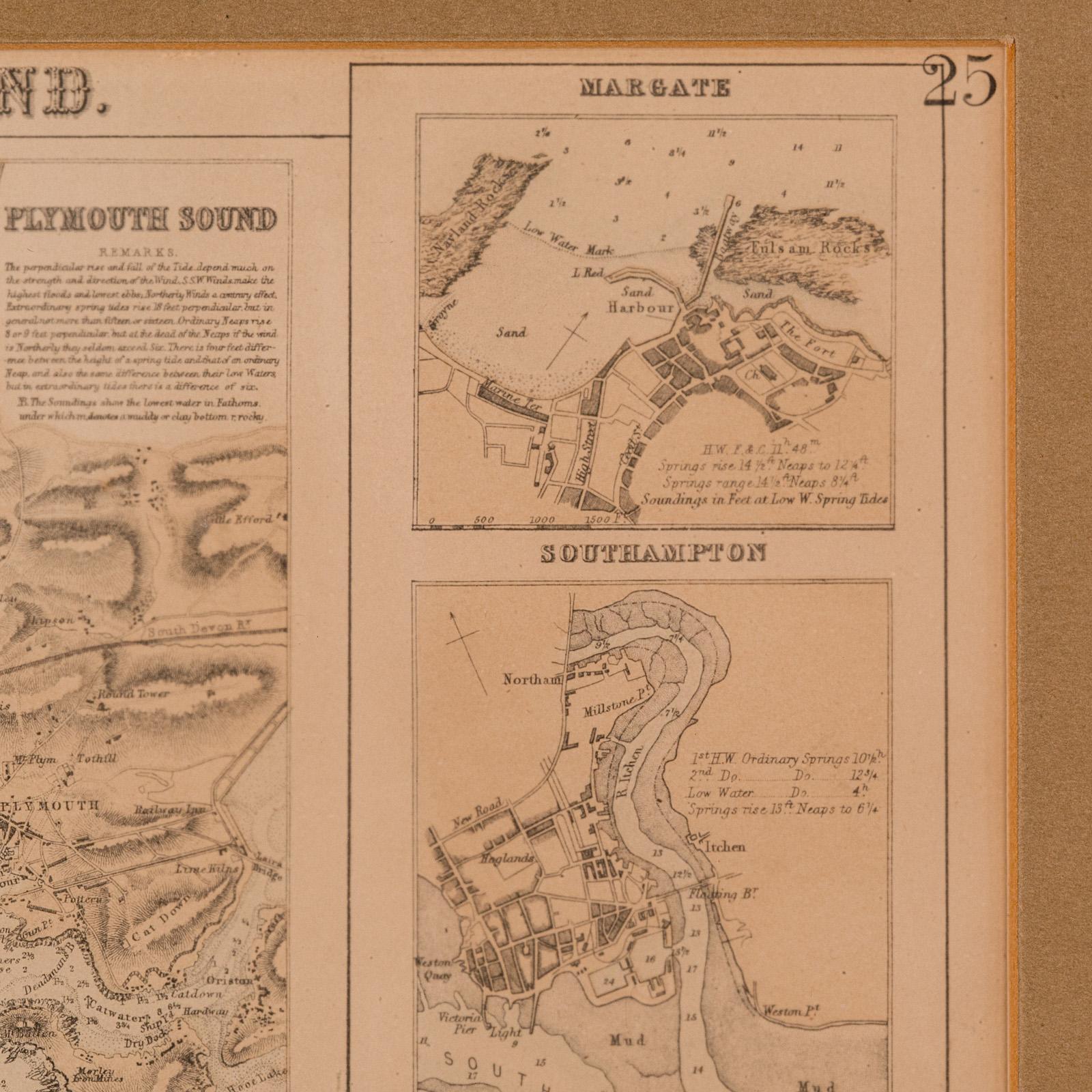 Carta litografica antica, Inghilterra costiera, interesse cartografico incorniciato, epoca vittoriana in vendita 2