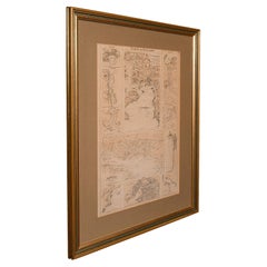 Antique Lithography Map, Coastal England, Framed Cartography Interest, Victorian