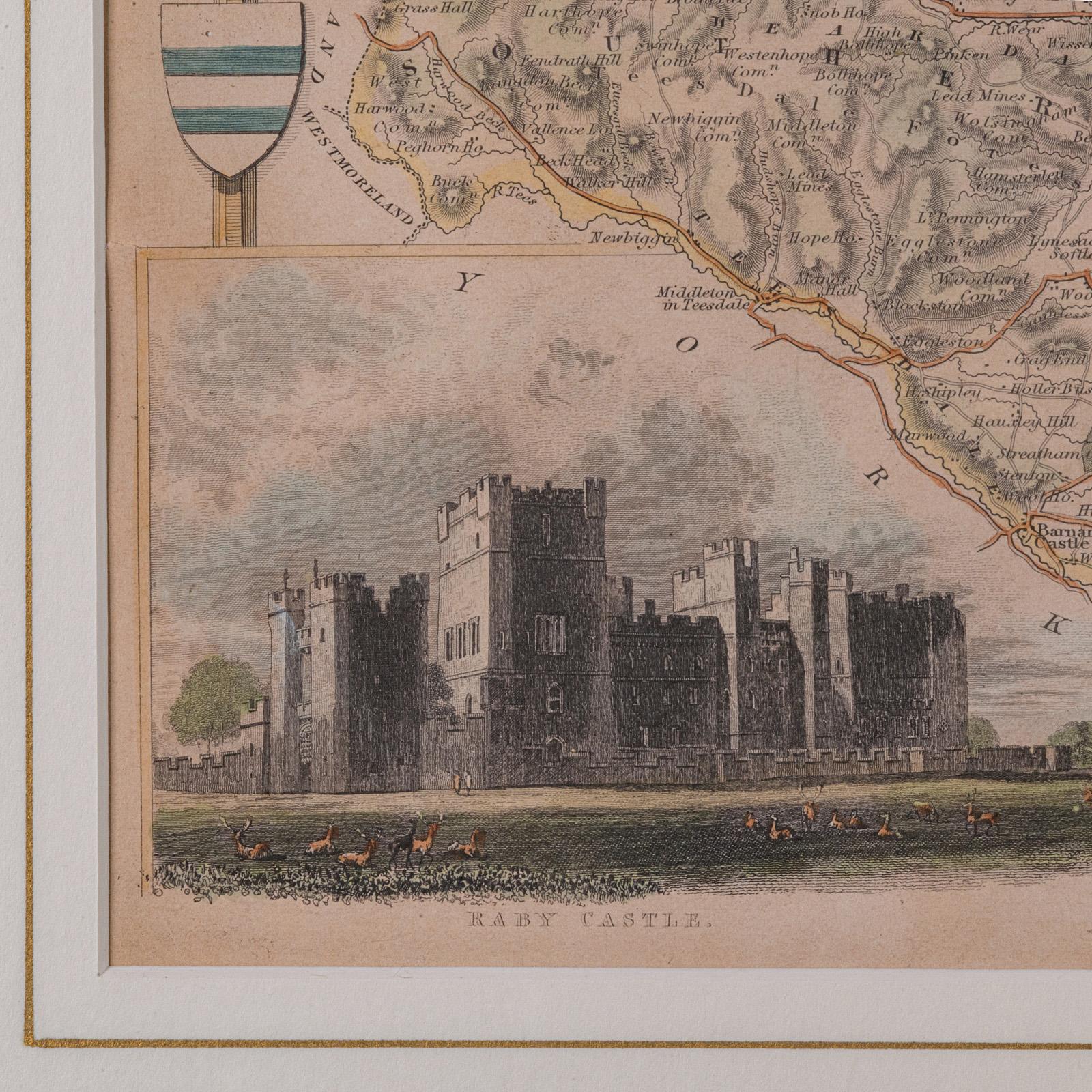 Antike Lithographie Karte, County Durham, Englisch, Gerahmte Kartographie, Viktorianisch im Angebot 3