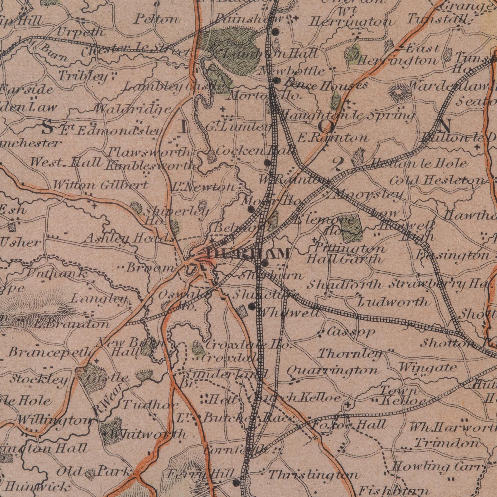 Antike Lithographie Karte, County Durham, Englisch, Gerahmte Kartographie, Viktorianisch im Angebot 4