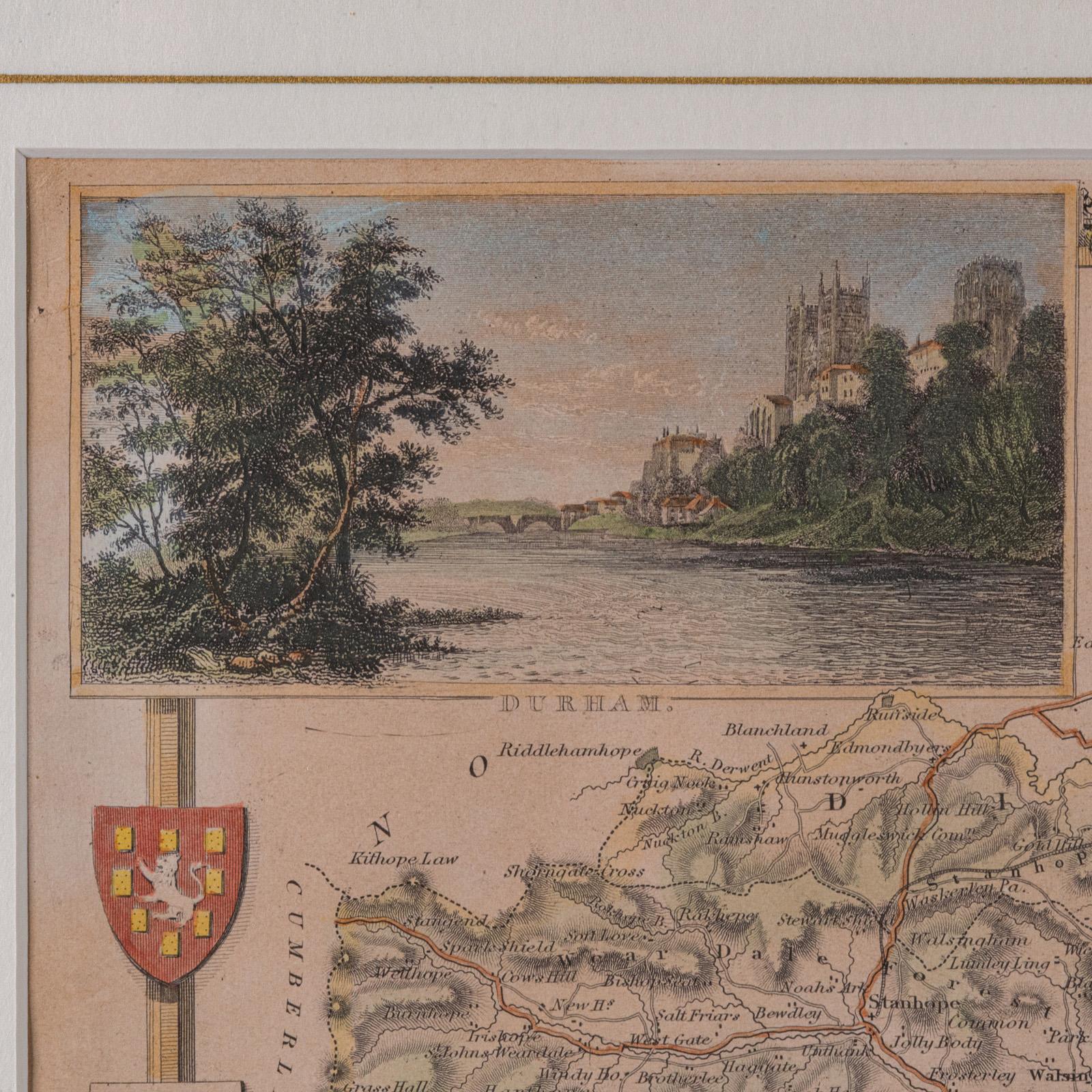 Antike Lithographie Karte, County Durham, Englisch, Gerahmte Kartographie, Viktorianisch (19. Jahrhundert) im Angebot