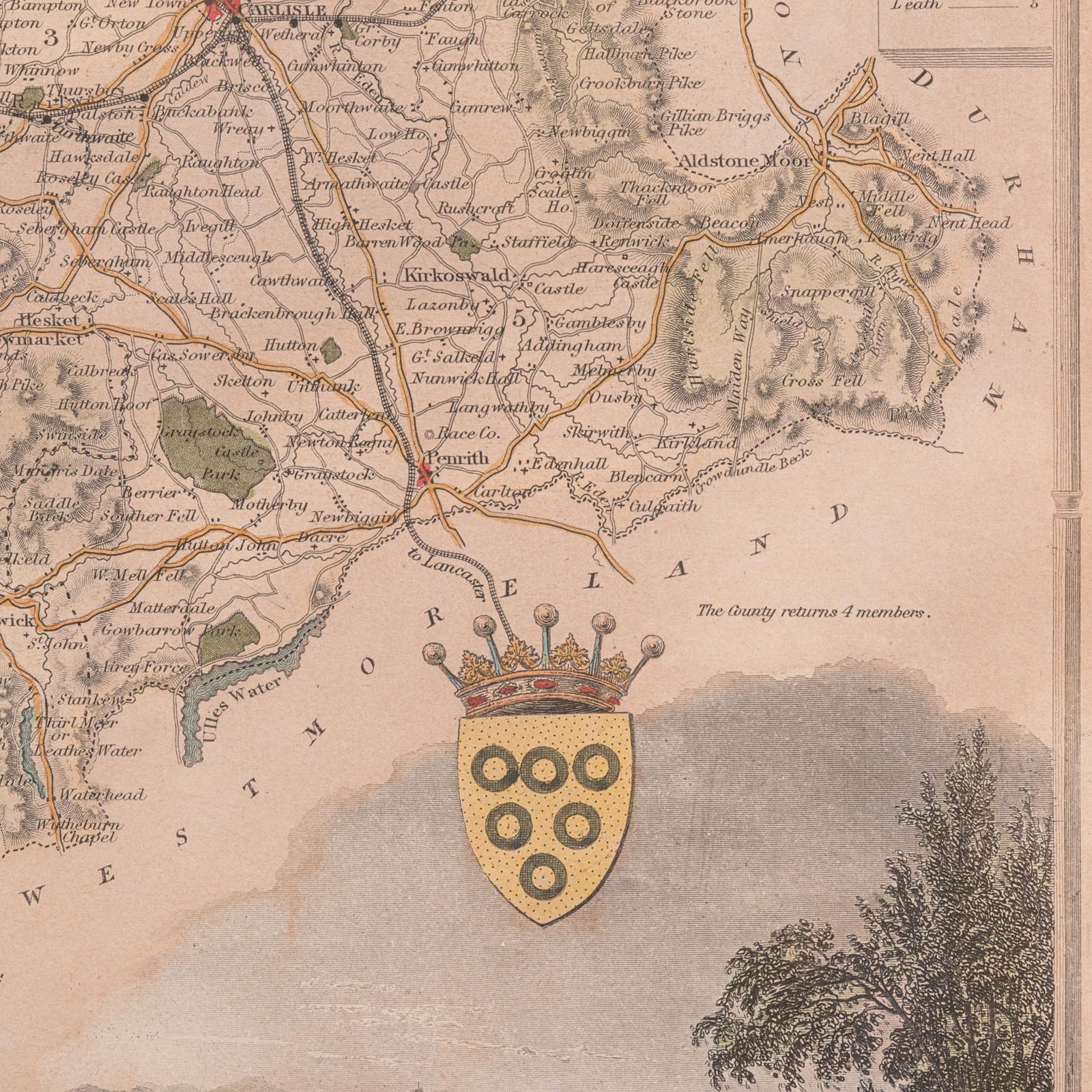 Antique Lithography Map, Cumberland, English, Framed, Cartography, Victorian For Sale 4