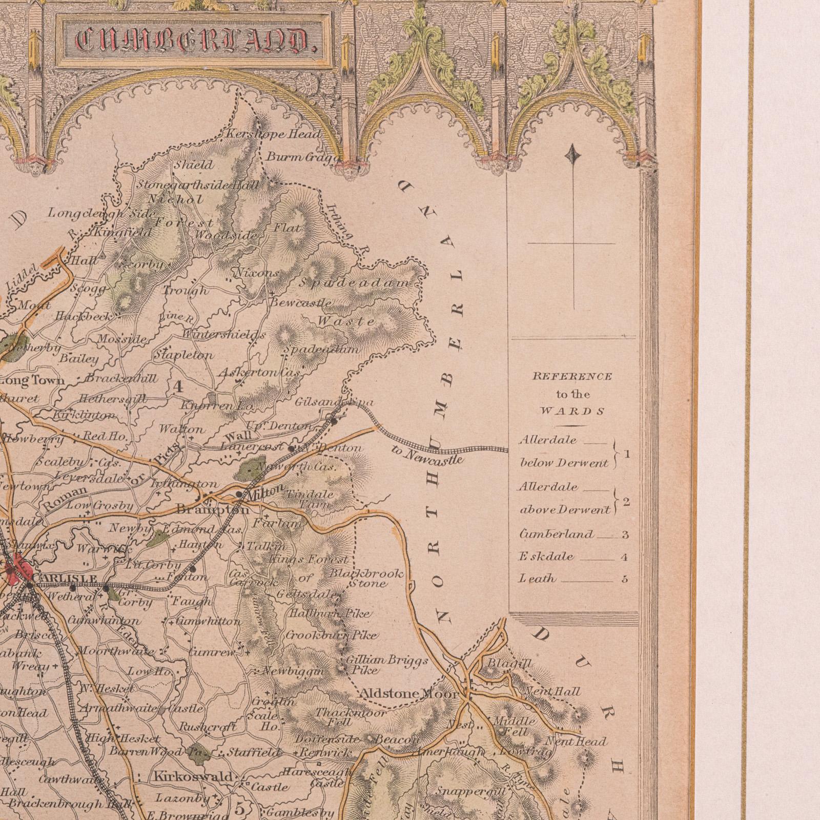 Antique Lithography Map, Cumberland, English, Framed, Cartography, Victorian For Sale 3