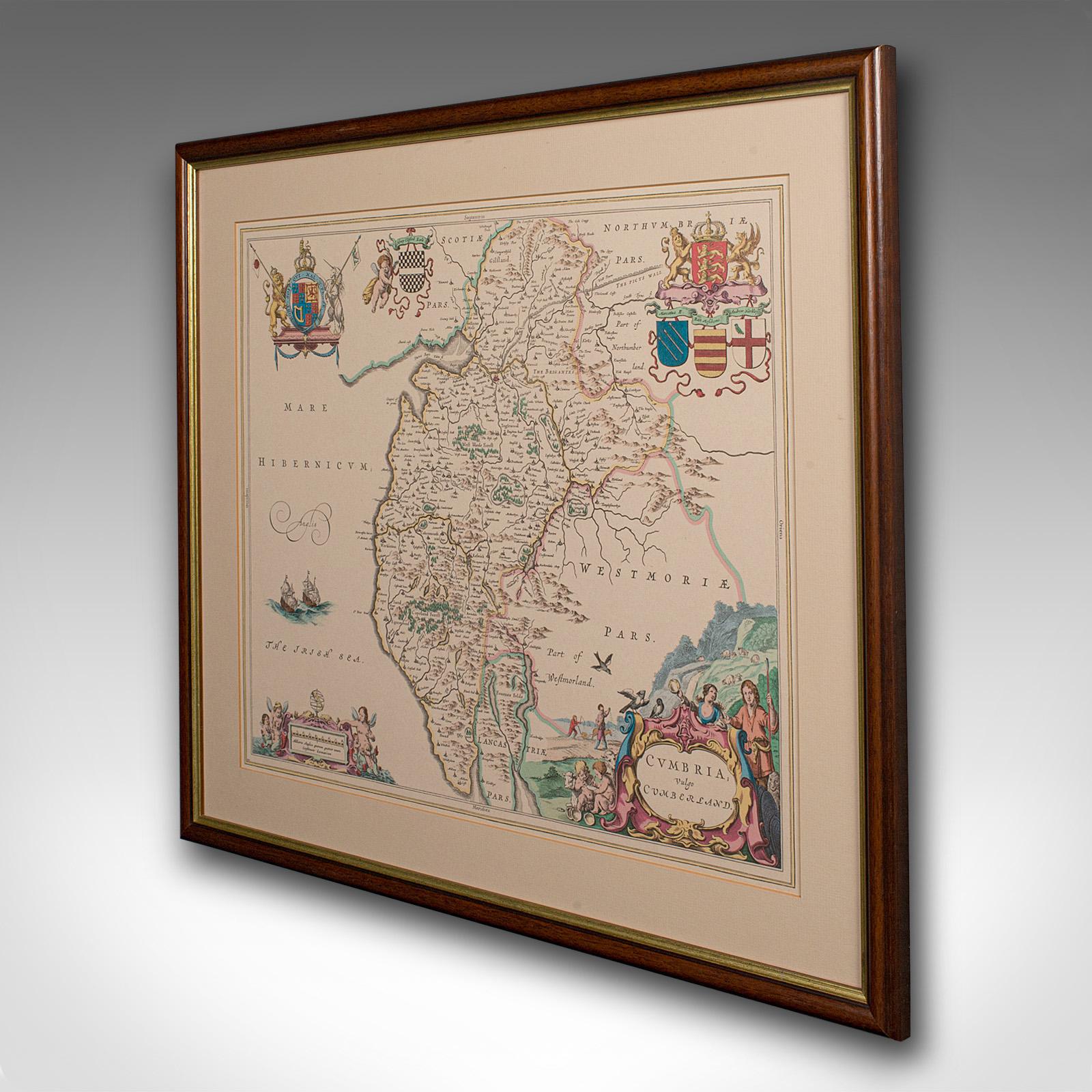 British Antique Lithography Map, Cumbria, English, Framed Cartography Interest, Georgian For Sale