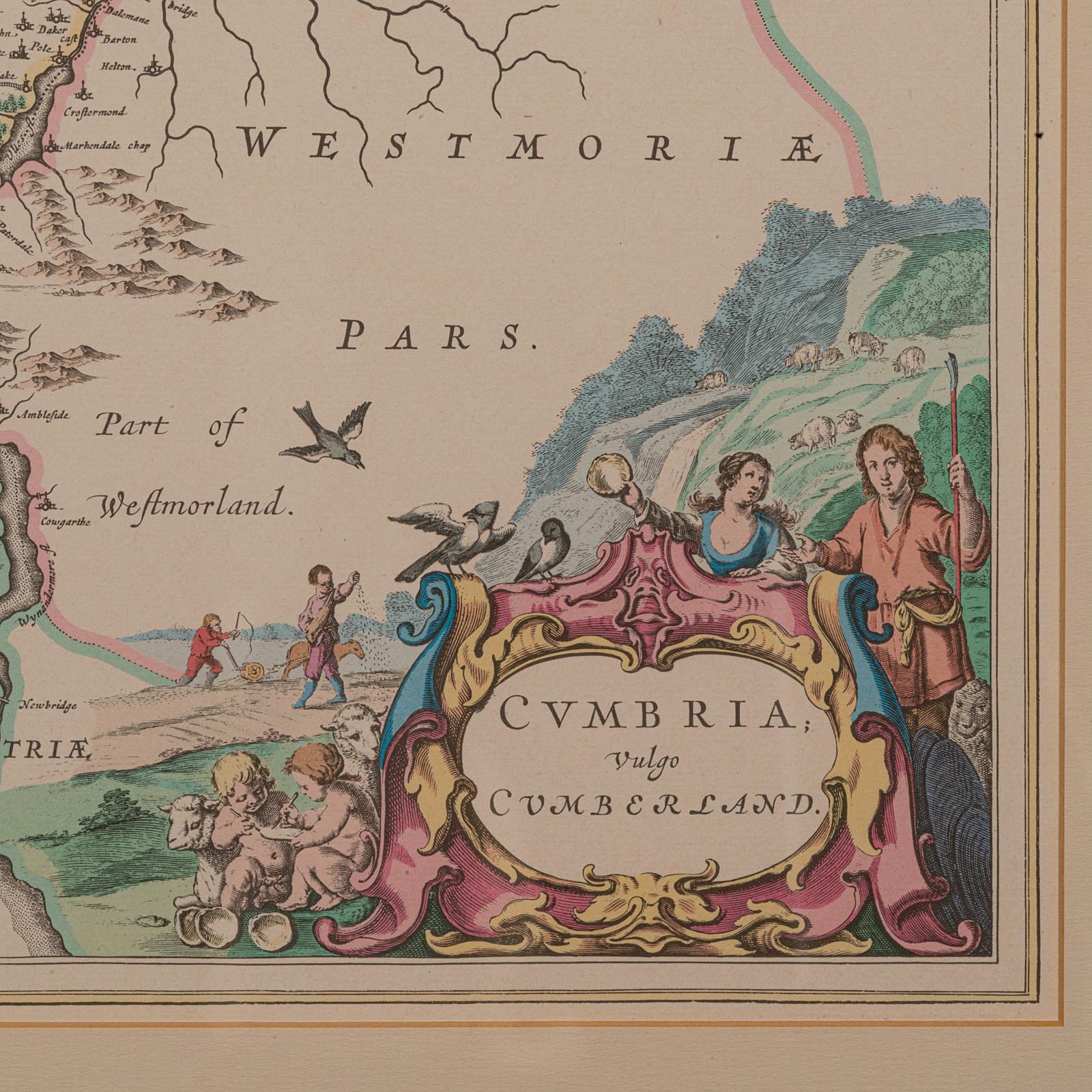 Carte lithographie ancienne, Cumbria, anglaise, cartographie encadrée, géorgienne en vente 1