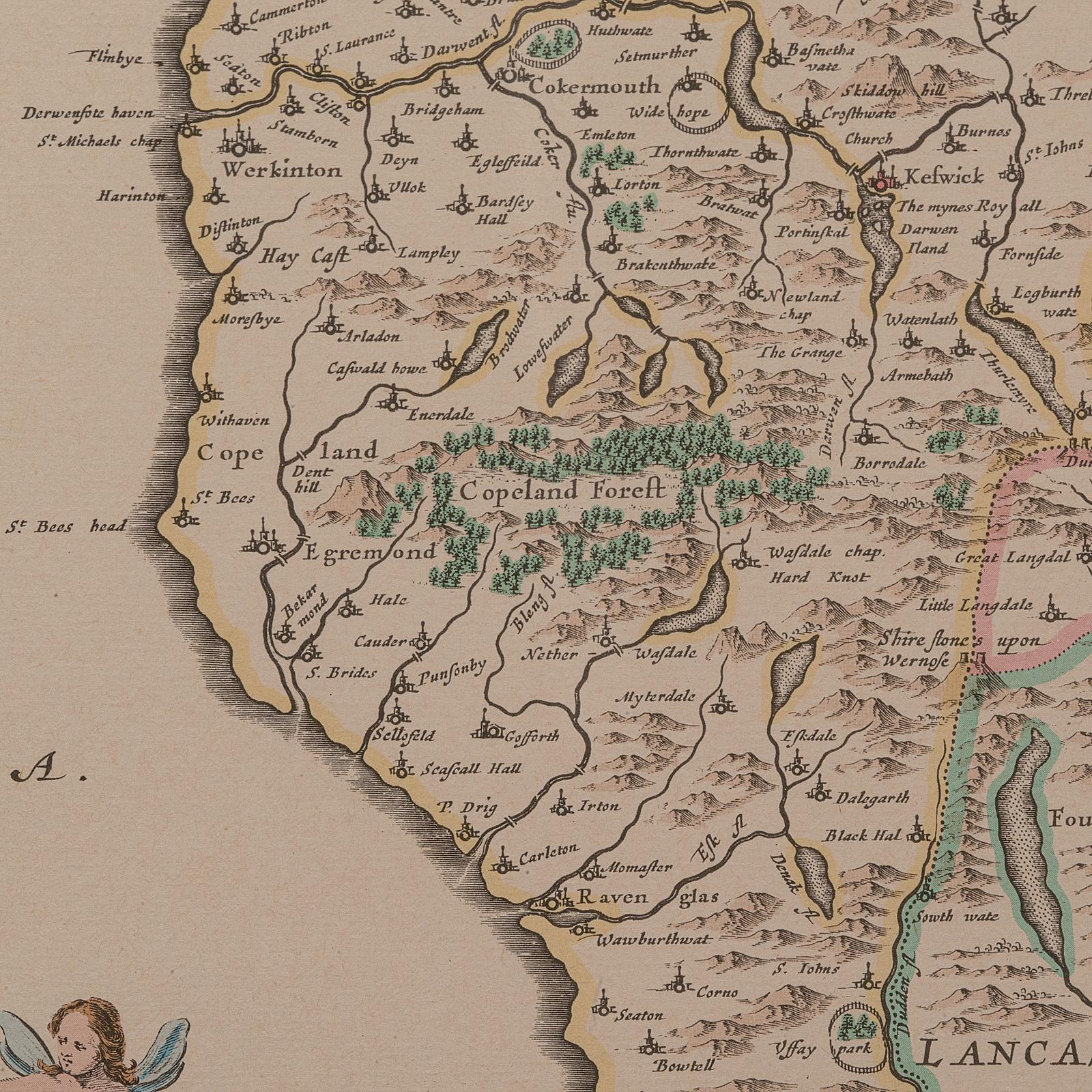 Antike Lithografiekarte aus Umbrien, Cumbria, Englisch, gerahmte Cartografie, Interesse, georgianisch im Angebot 2