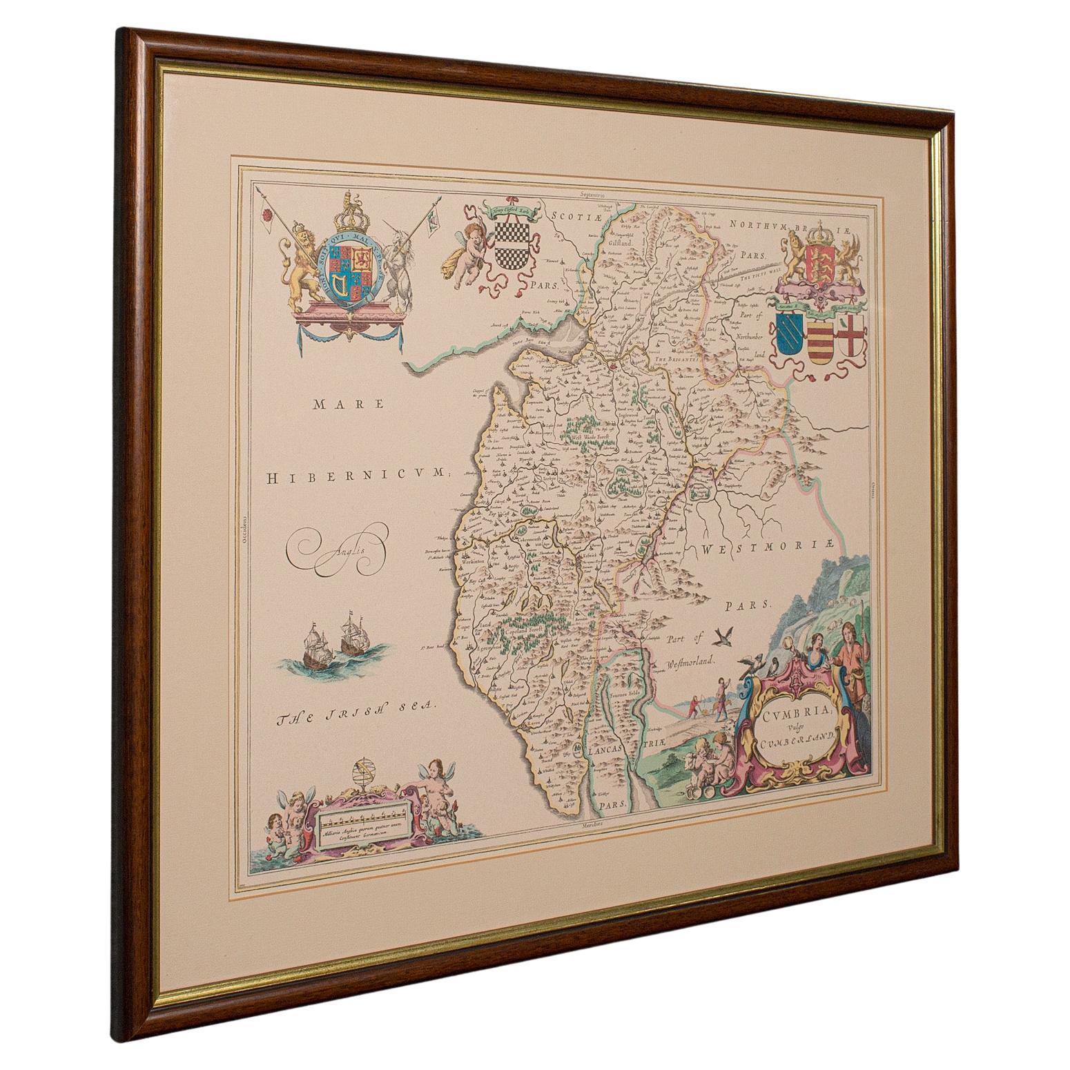 Carte lithographie ancienne, Cumbria, anglaise, cartographie encadrée, géorgienne en vente