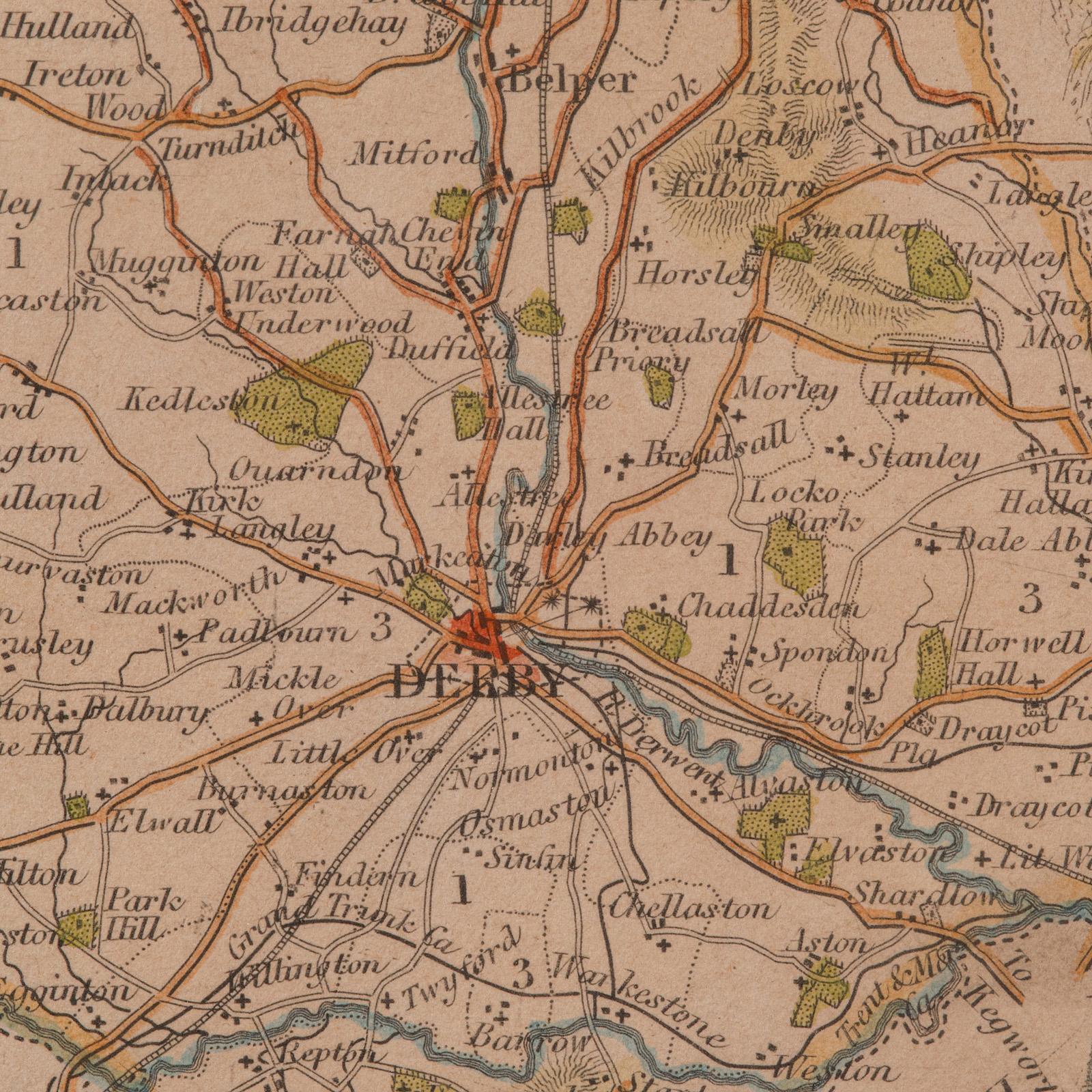 Carte lithographie ancienne, Derbyshire, anglaise, cartographie encadrée, victorienne en vente 3
