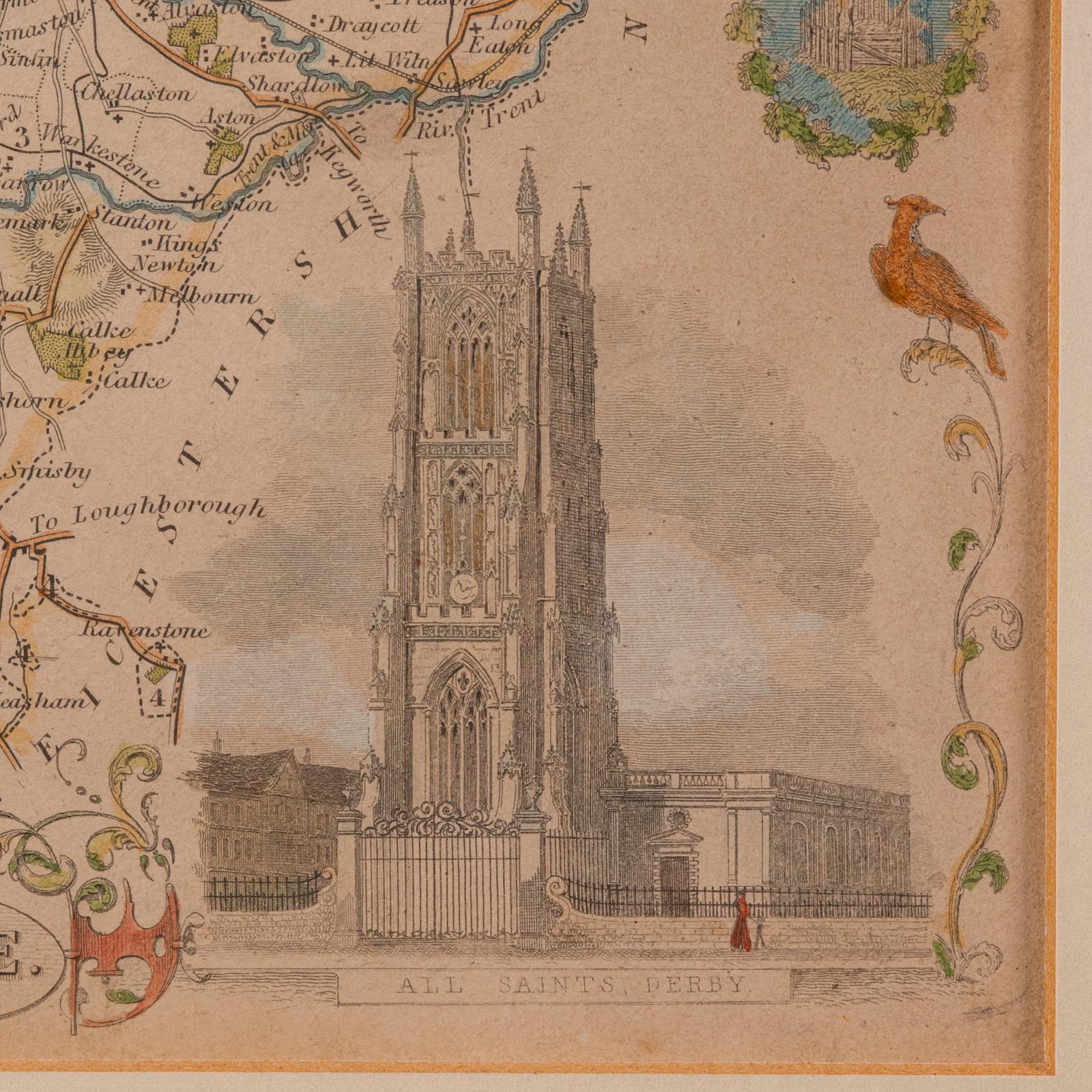 Carte lithographie ancienne, Derbyshire, anglaise, cartographie encadrée, victorienne en vente 4