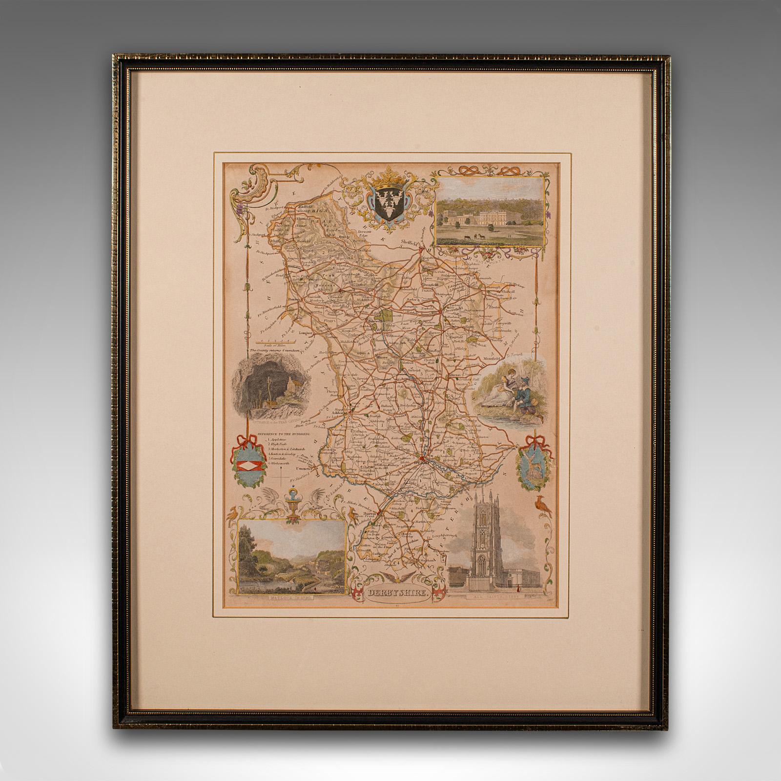 
Il s'agit d'une carte lithographique ancienne du Derbyshire. Gravure d'atlas anglaise encadrée, d'intérêt cartographique, datant du milieu du XIXe siècle ou plus tard.

Superbe lithographie du Derbyshire et des détails de son comté, parfaite pour