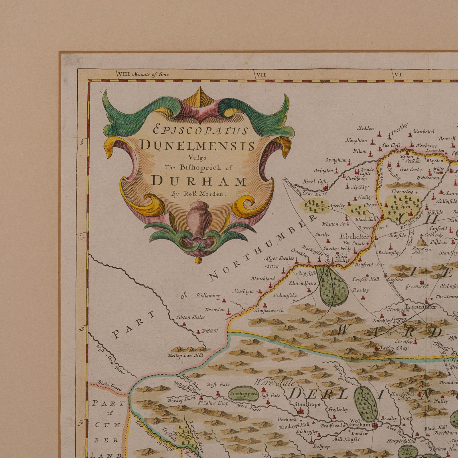 Britannique Carte lithographie ancienne, Durham, anglaise, encadrée, cartographie, début géorgienne en vente