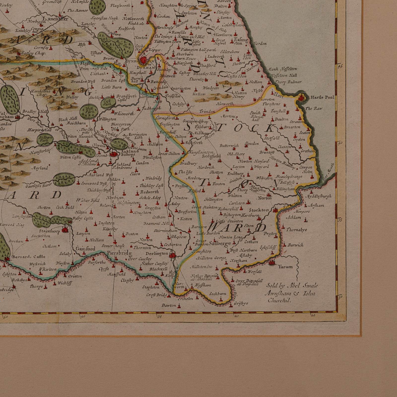 Bois Carte lithographie ancienne, Durham, anglaise, encadrée, cartographie, début géorgienne en vente