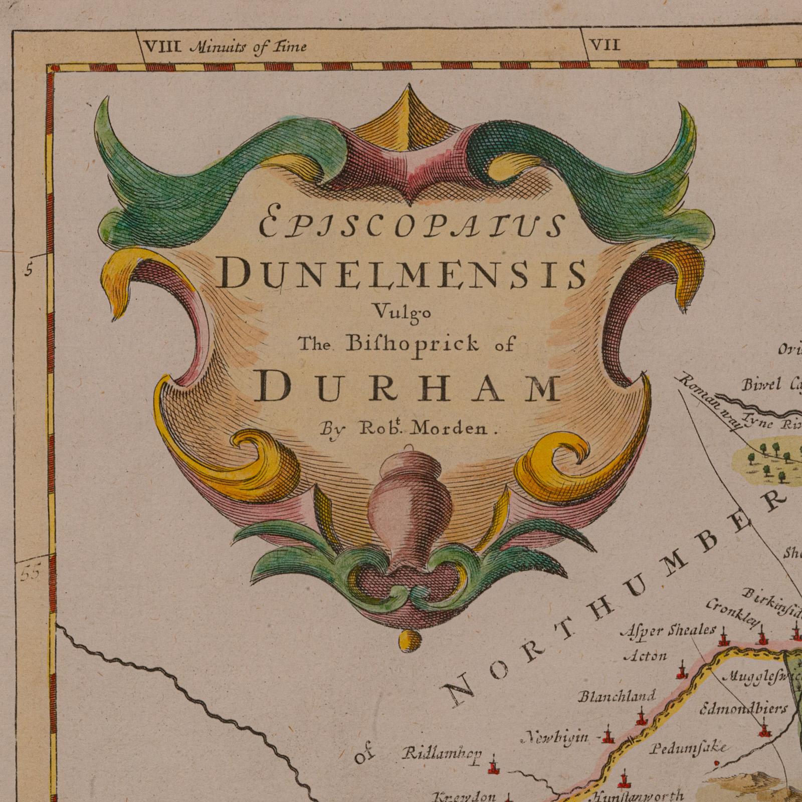 Carte lithographie ancienne, Durham, anglaise, encadrée, cartographie, début géorgienne en vente 1