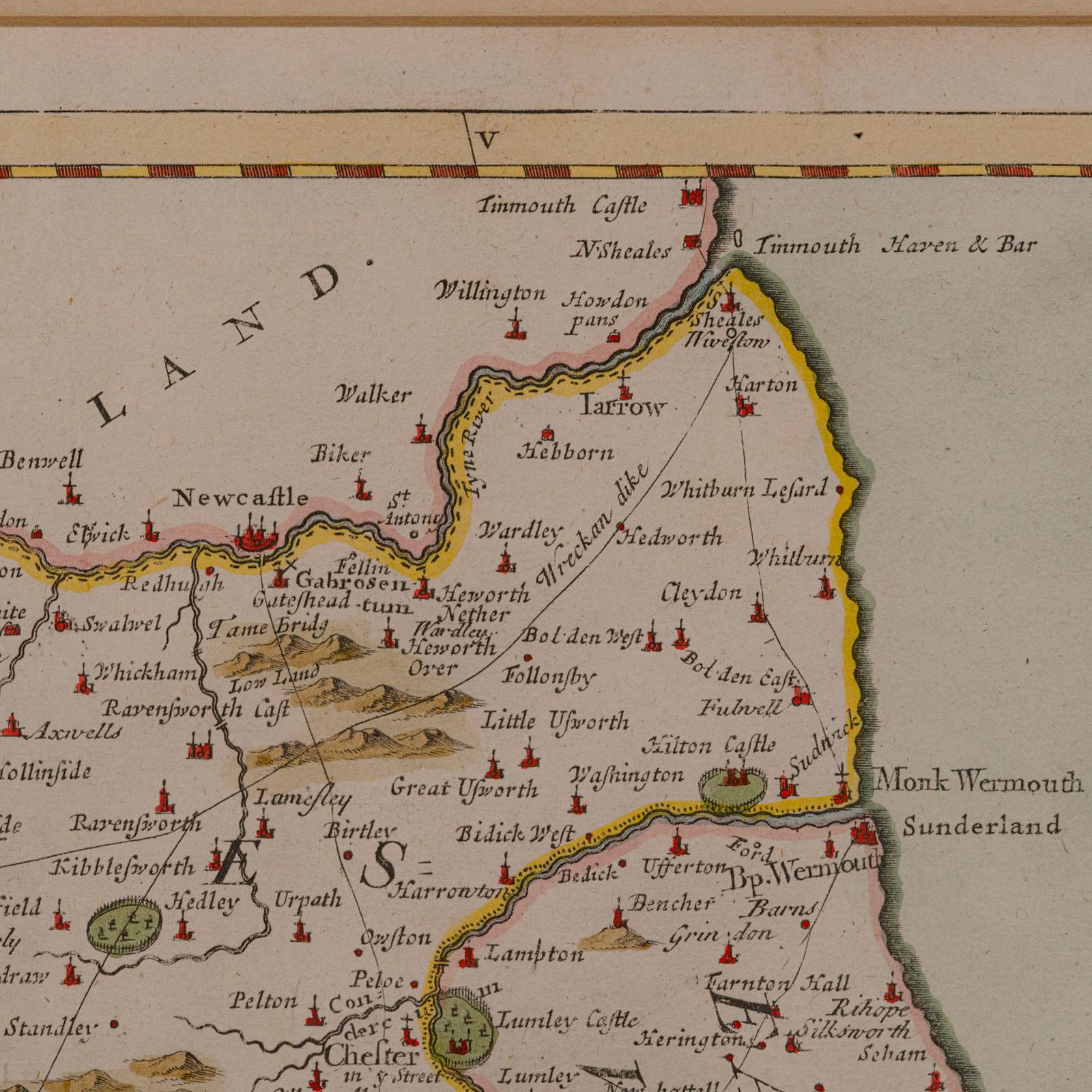 Antike Lithografiekarte aus Durham, englisch, gerahmt, Cartografie, frühgeorgianisch im Angebot 2
