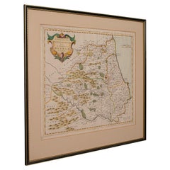 Carte lithographie ancienne, Durham, anglaise, encadrée, cartographie, début géorgienne