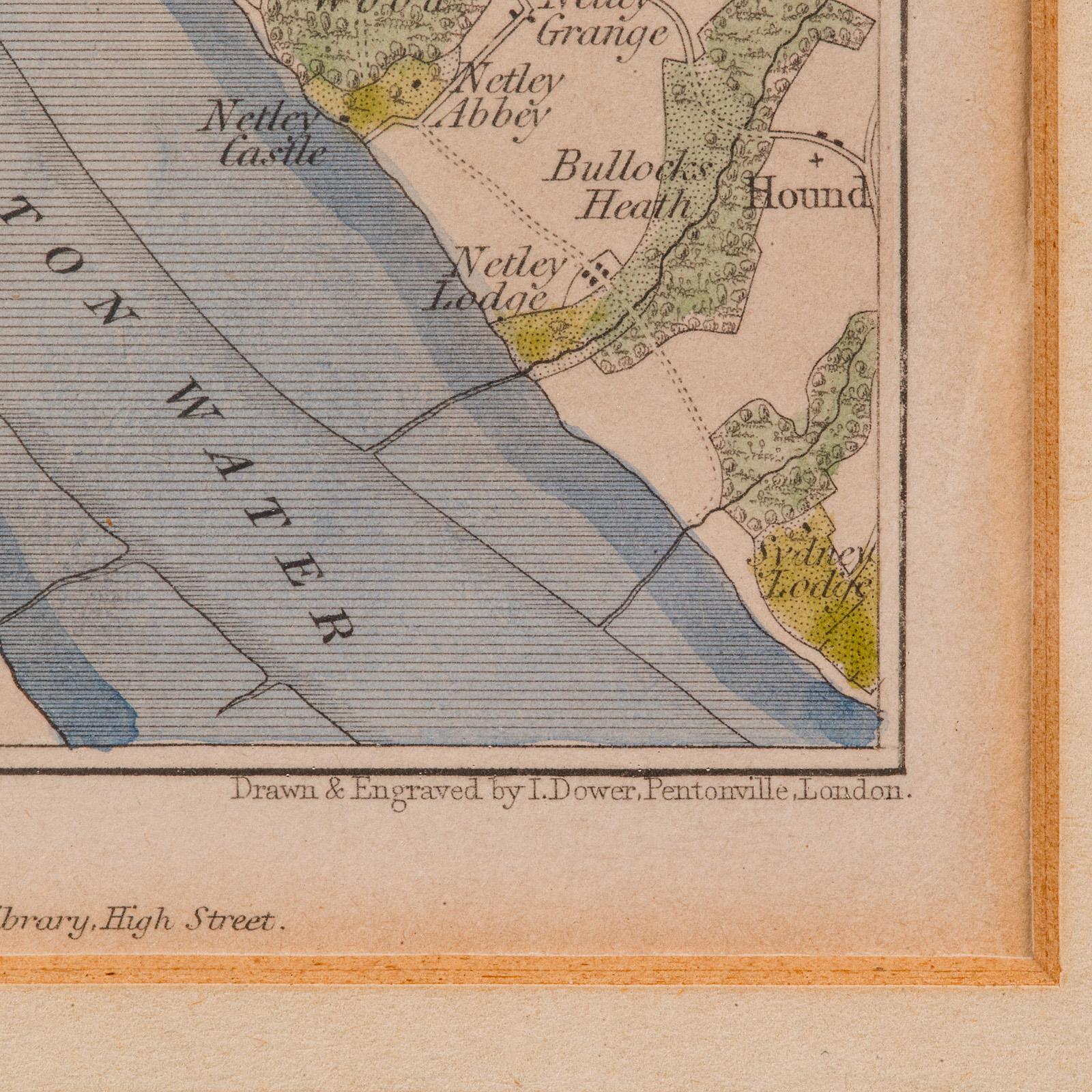 Antique Lithography Map, Environs of Southampton, English, Framed, Victorian For Sale 6