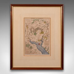 Antique Lithography Map, Environs of Southampton, English, Framed, Victorian