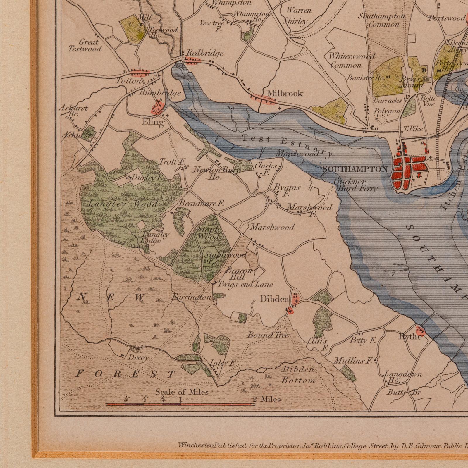 Antique Lithography Map, Environs of Southampton, English, Framed, Victorian For Sale 2