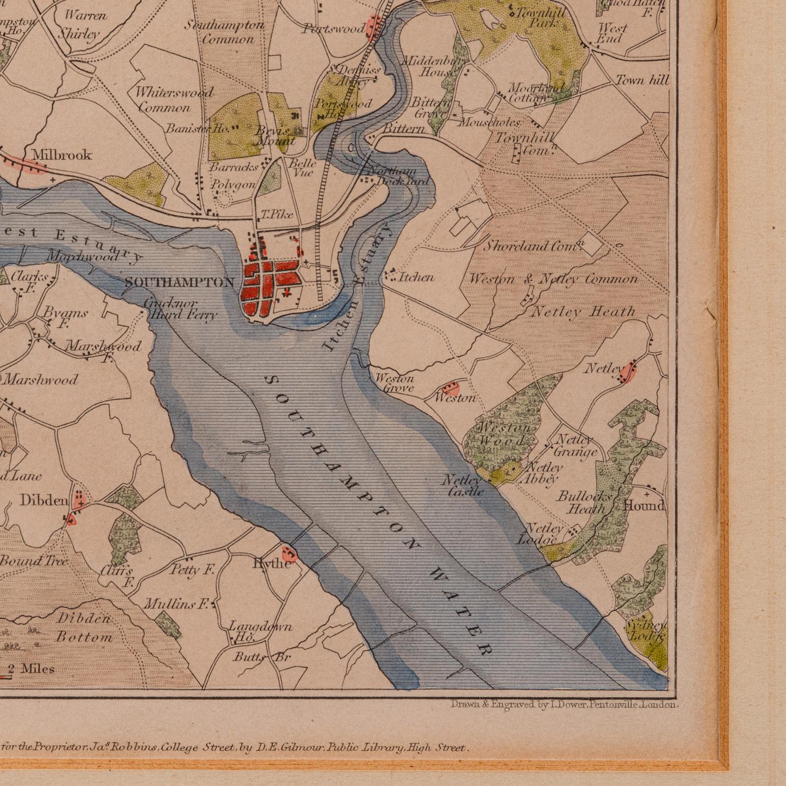 Antique Lithography Map, Environs of Southampton, English, Framed, Victorian For Sale 3