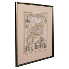 Carte lithographie ancienne, Gloucestershire, anglaise, gravure encadrée, cartographie