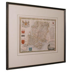 Antique Lithography Map, Hampshire, England, Framed Cartography, Victorian, 1850
