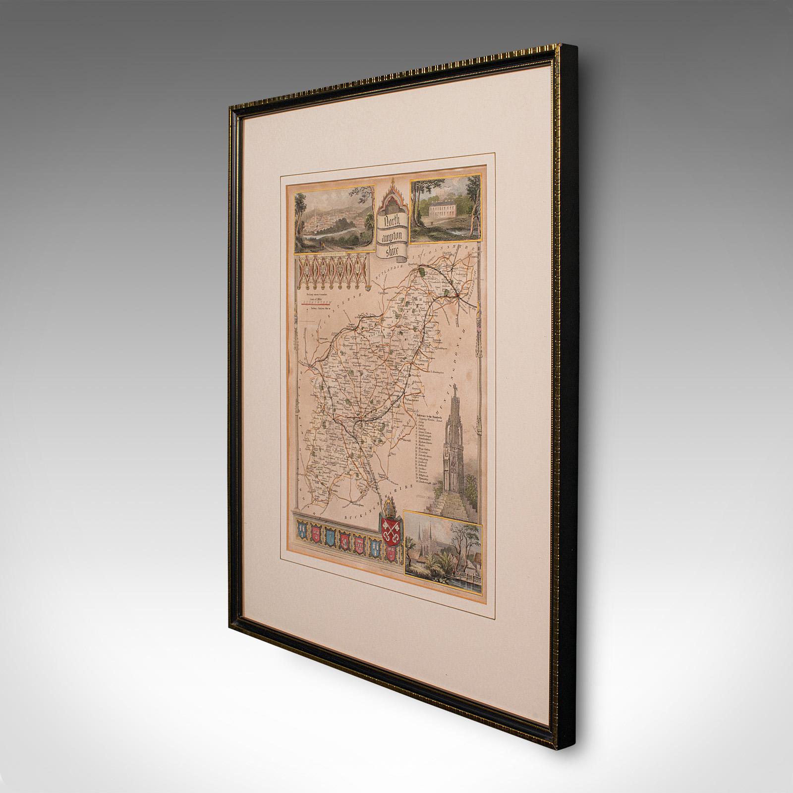 Victorian Antique Lithography Map, Hertfordshire, English, Framed Engraving, Cartography For Sale