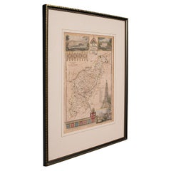 Carte lithographie ancienne, Hertfordshire, anglaise, gravure encadrée, cartographie