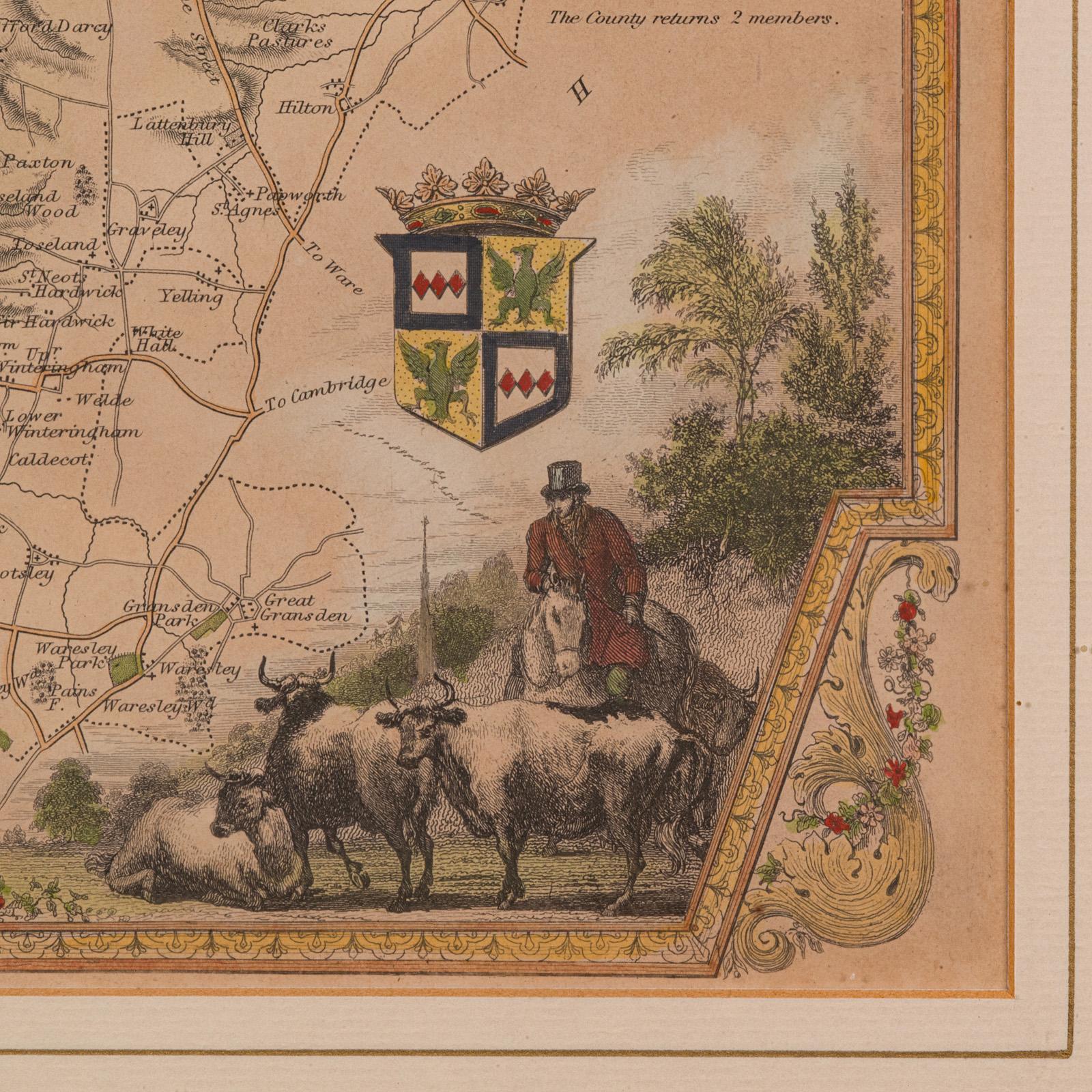 Antique Lithography Map, Huntingdonshire, English, Framed Cartography, Victorian For Sale 4