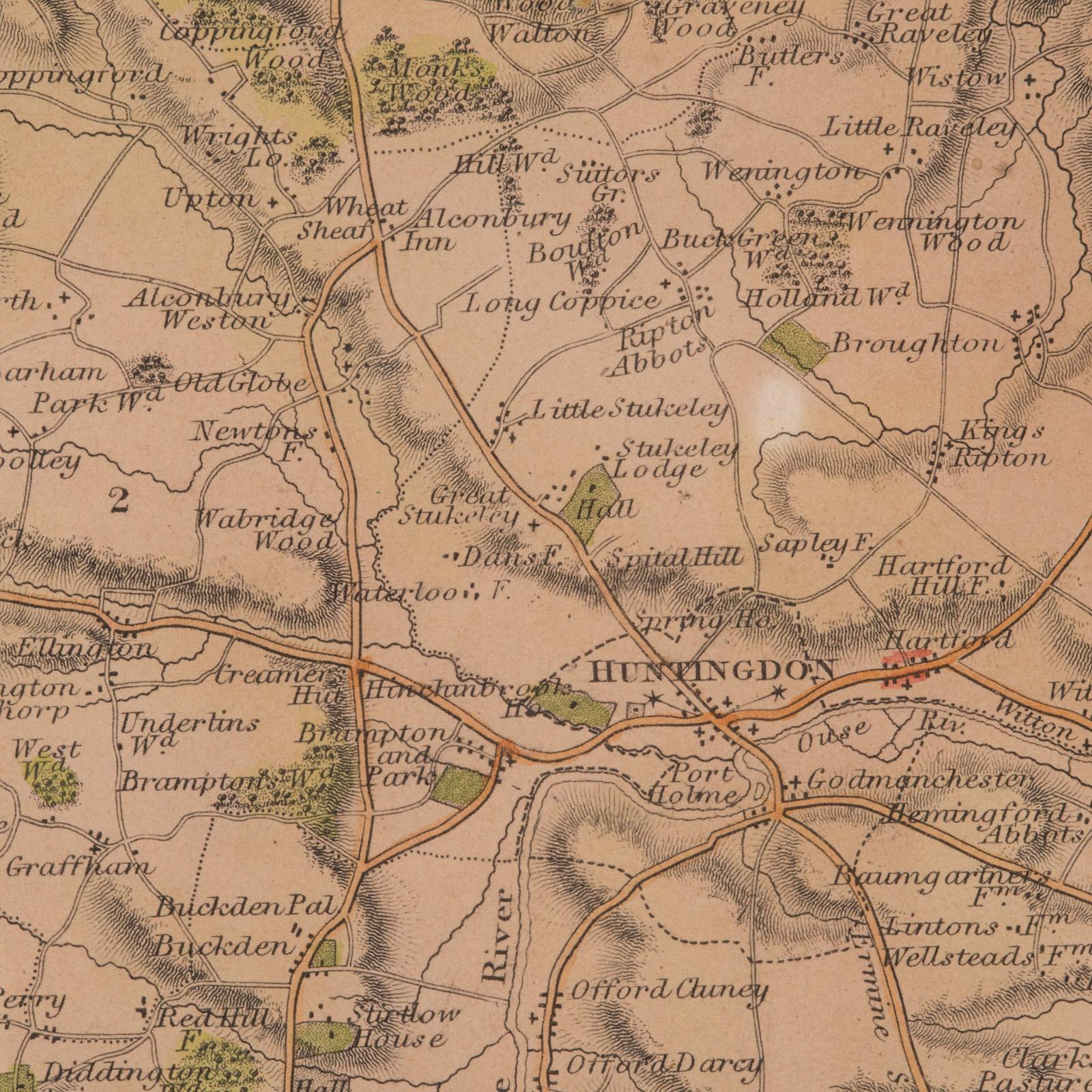 Antique Lithography Map, Huntingdonshire, English, Framed Cartography, Victorian For Sale 5