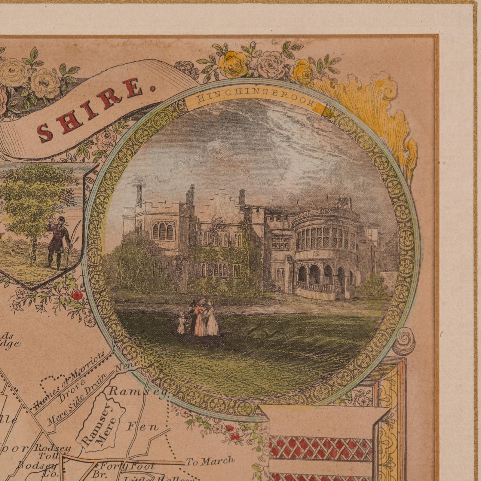 Antique Lithography Map, Huntingdonshire, English, Framed Cartography, Victorian For Sale 1