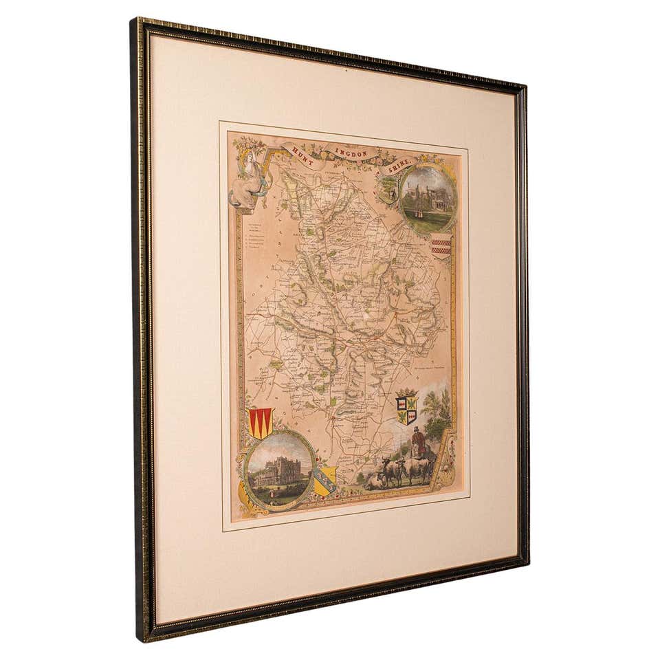 Antique Lithography Map, Oxfordshire, English, Framed Cartography ...
