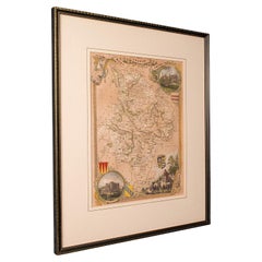 Carte lithographie ancienne, Huntingdonshire, anglaise, cartographie encadrée, victorienne