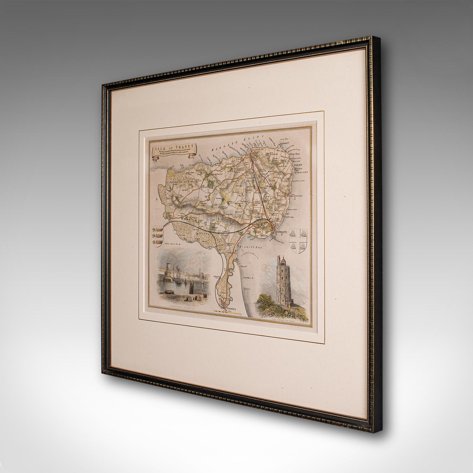 British Antique Lithography Map, Isle of Thanet, Kent, English, Cartography, Victorian For Sale
