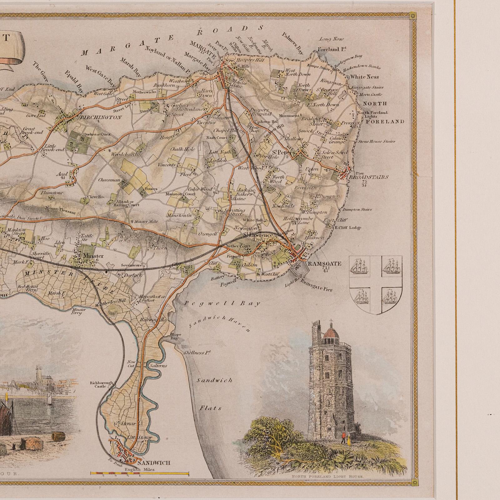Wood Antique Lithography Map, Isle of Thanet, Kent, English, Cartography, Victorian For Sale
